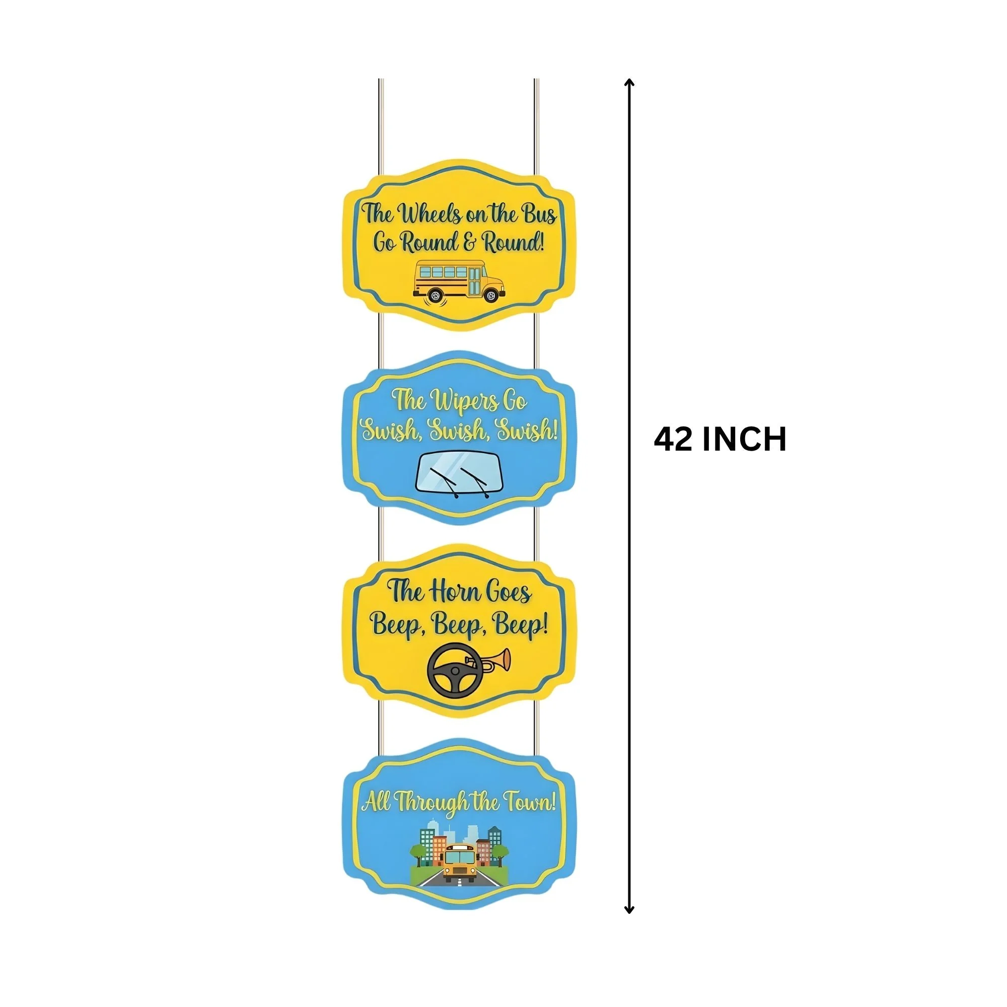Wheel On The Bus Door/Wall Hanging Dangler- (42 Inches/250 GSM Cardstock/Yellow & Blue/6Pcs) - Premium Handcrafted 300 GSM Door Dangler by Party Decor Mall India - View 3