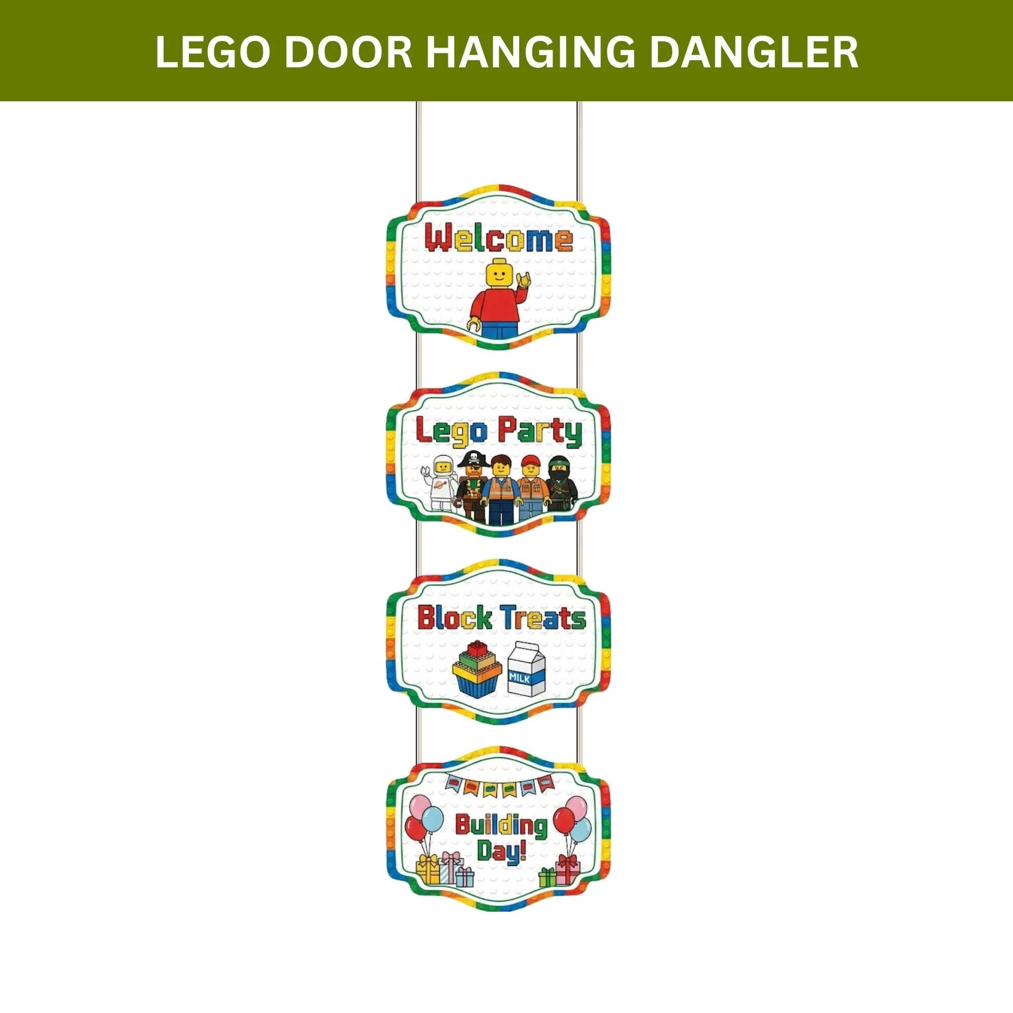 Lego Door/Wall Hanging Dangler- (42 Inches/250 GSM Cardstock/White & Blue/6Pcs) - Premium Handcrafted 300 GSM Door Dangler by Party Decor Mall India - View 2