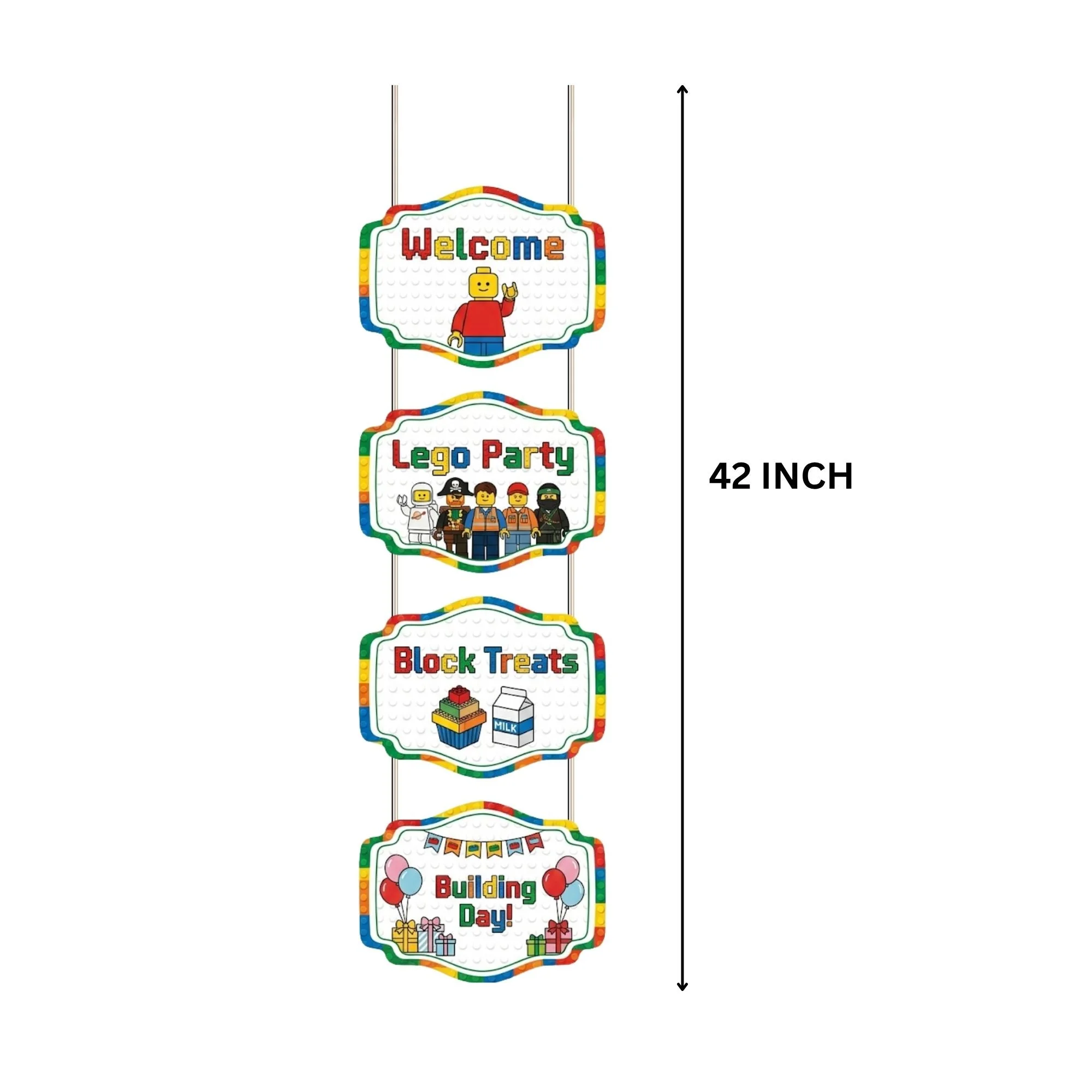 Lego Door/Wall Hanging Dangler- (42 Inches/250 GSM Cardstock/White & Blue/6Pcs) - Premium Handcrafted 300 GSM Door Dangler by Party Decor Mall India - View 3