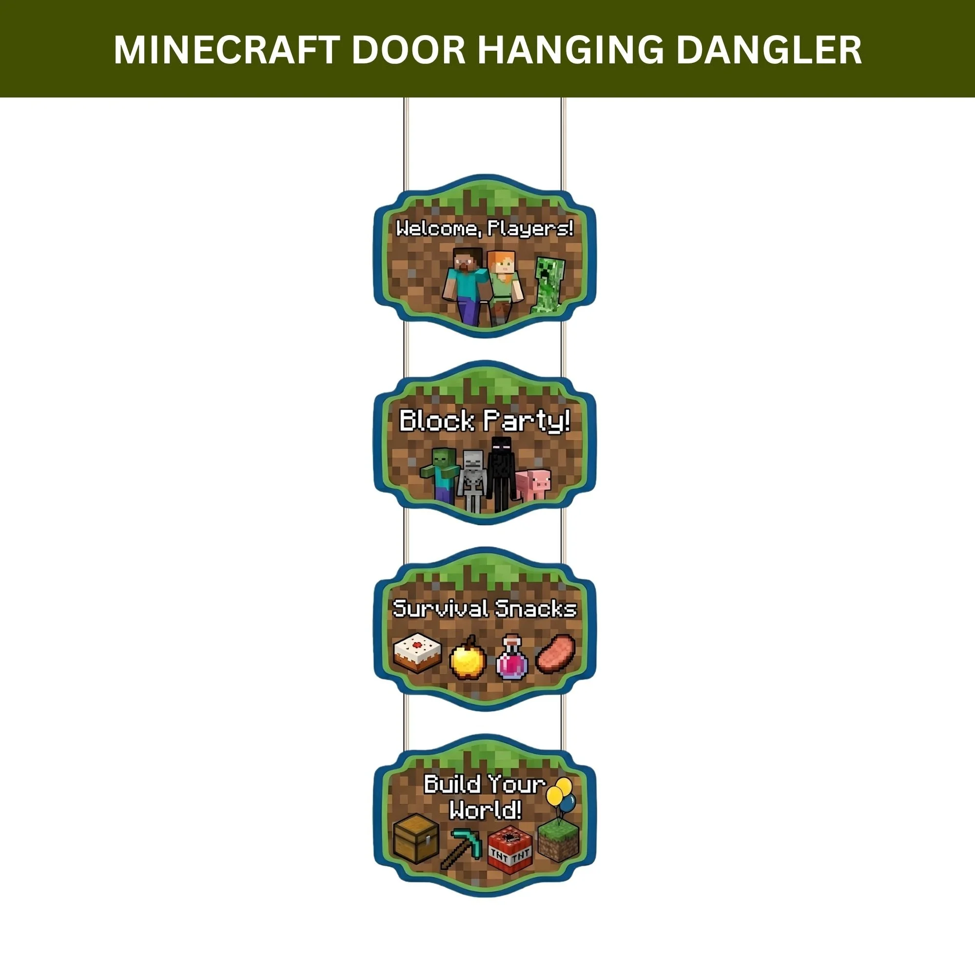 Minecraft Door/Wall Hanging Dangler- (42 Inches/250 GSM Cardstock/Brown & Green /6Pcs) - Premium Handcrafted 300 GSM Door Dangler by Party Decor Mall India - View 2
