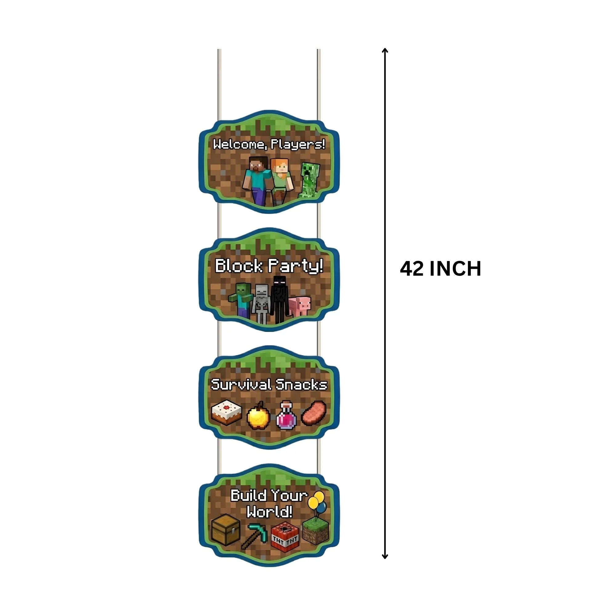 Minecraft Door/Wall Hanging Dangler- (42 Inches/250 GSM Cardstock/Brown & Green /6Pcs) - Premium Handcrafted 300 GSM Door Dangler by Party Decor Mall India - View 3