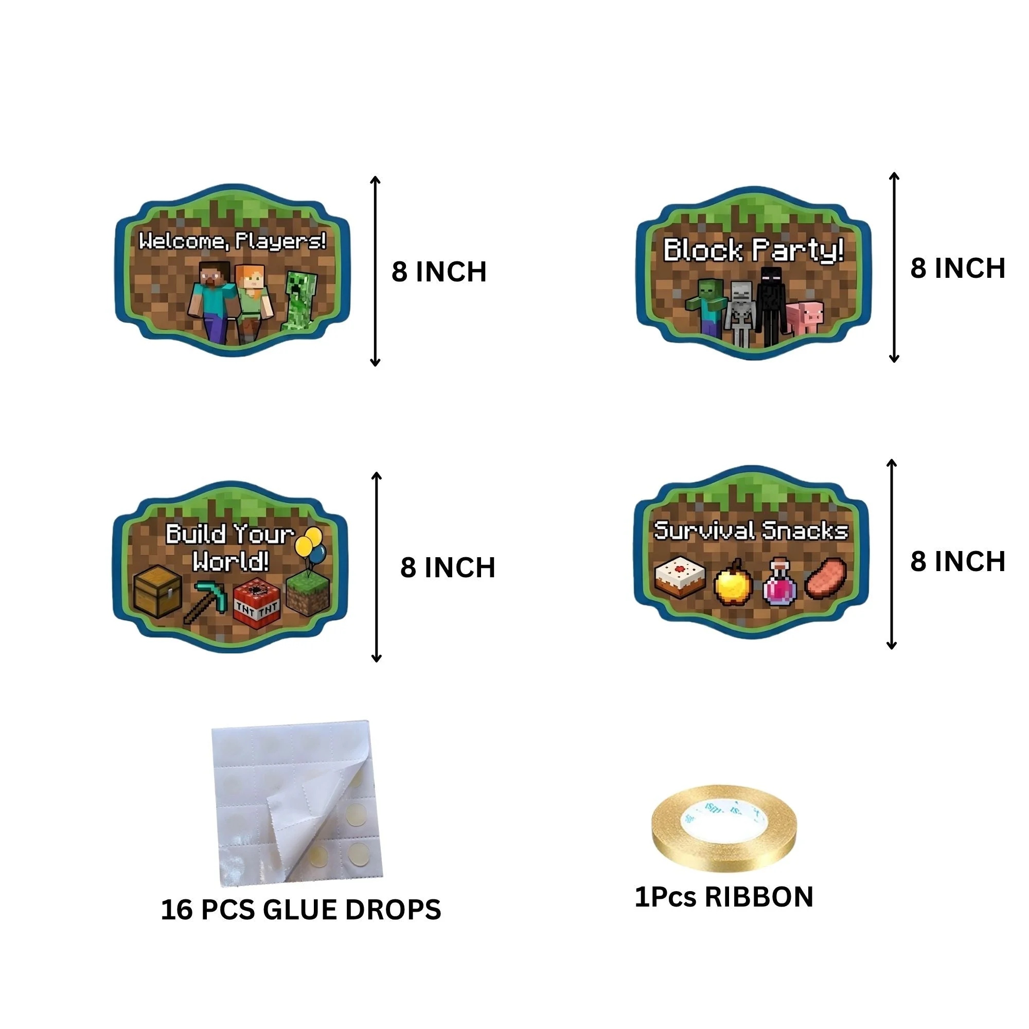 Minecraft Door/Wall Hanging Dangler- (42 Inches/250 GSM Cardstock/Brown & Green /6Pcs) - Premium Handcrafted 300 GSM Door Dangler by Party Decor Mall India - View 4
