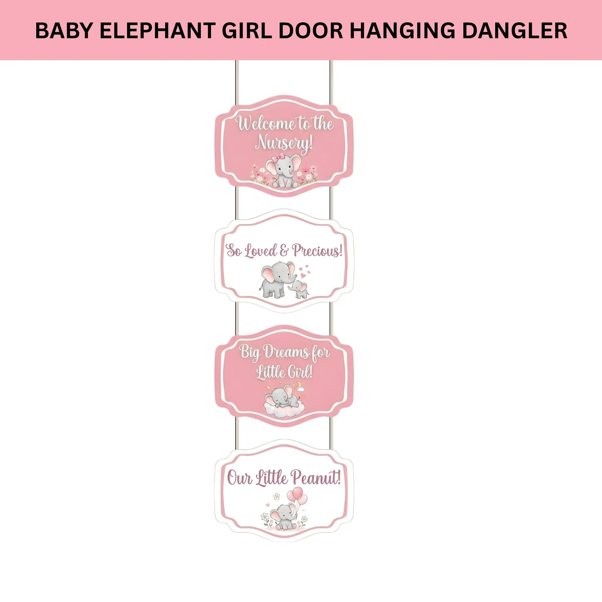 Welcome Baby Elephant Girl Door/Wall Hanging Dangler- (42 Inches/250 GSM Cardstock/Pink & Blue/6Pcs) - Premium Handcrafted 300 GSM Door Dangler by Party Decor Mall India - View 2