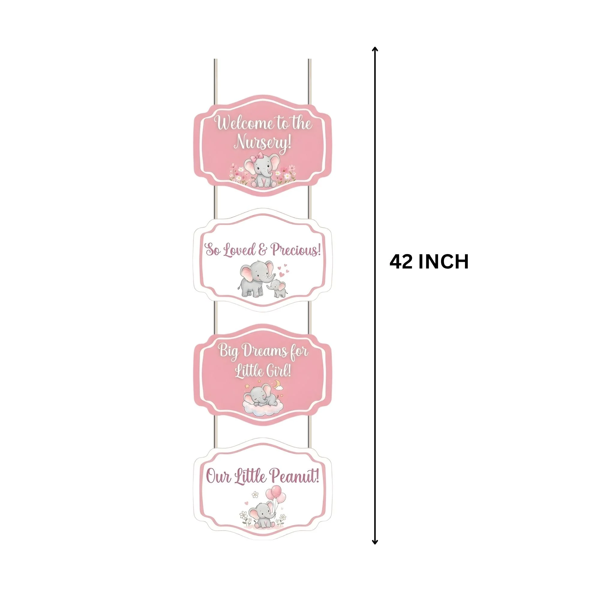 Welcome Baby Elephant Girl Door/Wall Hanging Dangler- (42 Inches/250 GSM Cardstock/Pink & Blue/6Pcs) - Premium Handcrafted 300 GSM Door Dangler by Party Decor Mall India - View 3