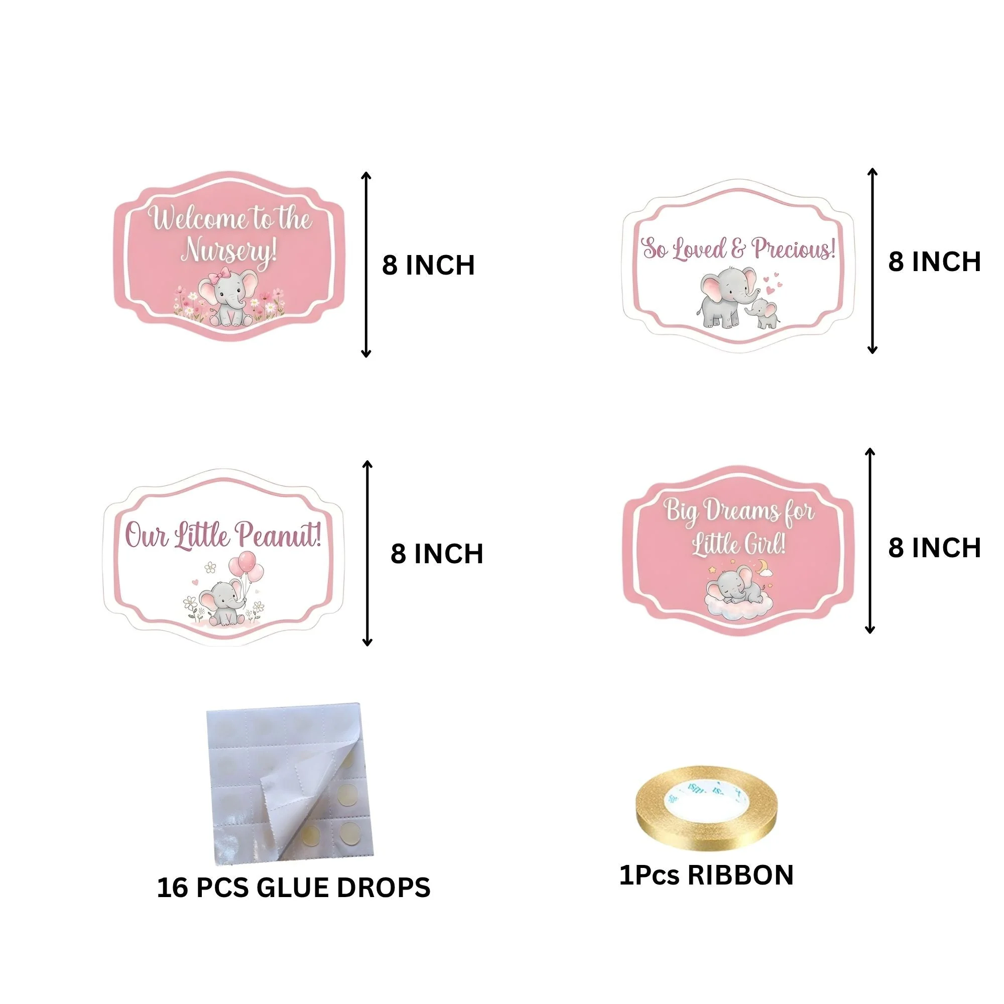 Welcome Baby Elephant Girl Door/Wall Hanging Dangler- (42 Inches/250 GSM Cardstock/Pink & Blue/6Pcs) - Premium Handcrafted 300 GSM Door Dangler by Party Decor Mall India - View 4
