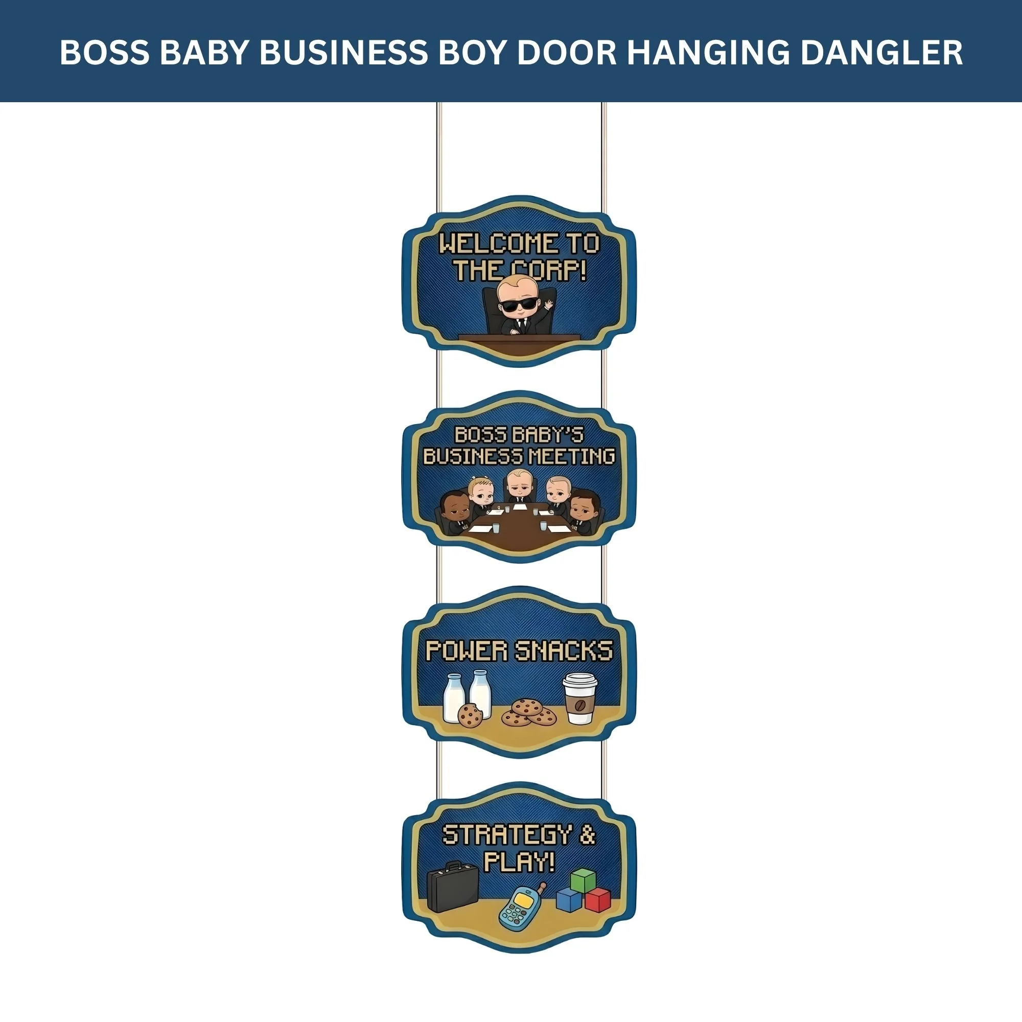 Boss Baby Business Boy Door/Wall Hanging Dangler- (42 Inches/250 GSM Cardstock /Black & Blue/6Pcs) - Premium Handcrafted 300 GSM Door Dangler by Party Decor Mall India - View 2