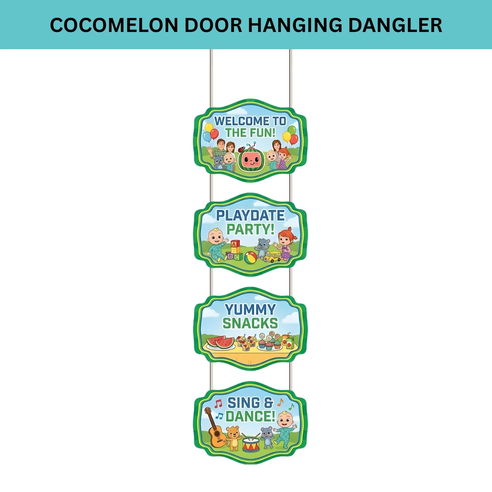 Cocomelon Door/Wall Hanging Dangler- (42 Inches/250 GSM Cardstock/Green & Blue/6Pcs) - Premium Handcrafted 300 GSM Door Dangler by Party Decor Mall India - View 2