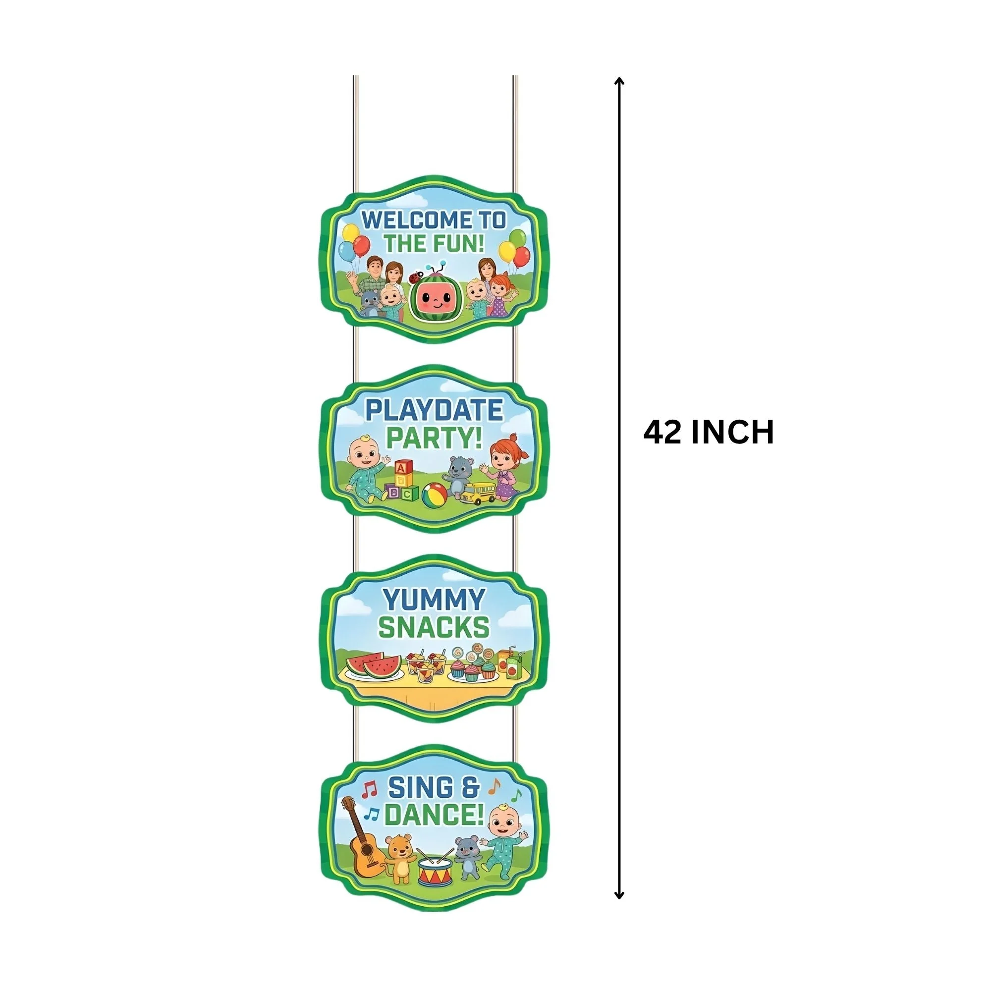 Cocomelon Door/Wall Hanging Dangler- (42 Inches/250 GSM Cardstock/Green & Blue/6Pcs) - Premium Handcrafted 300 GSM Door Dangler by Party Decor Mall India - View 3