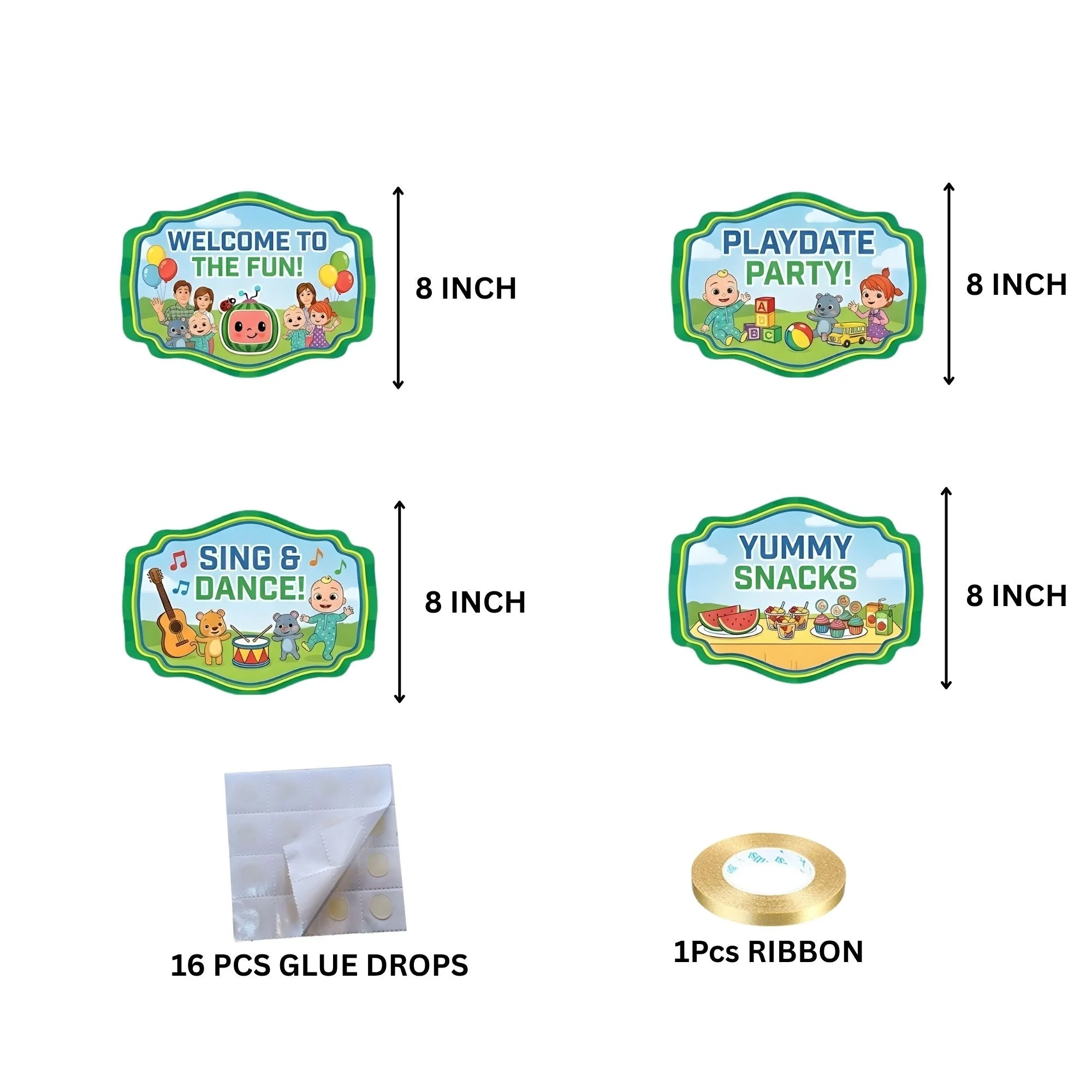 Cocomelon Door/Wall Hanging Dangler- (42 Inches/250 GSM Cardstock/Green & Blue/6Pcs) - Premium Handcrafted 300 GSM Door Dangler by Party Decor Mall India - View 4