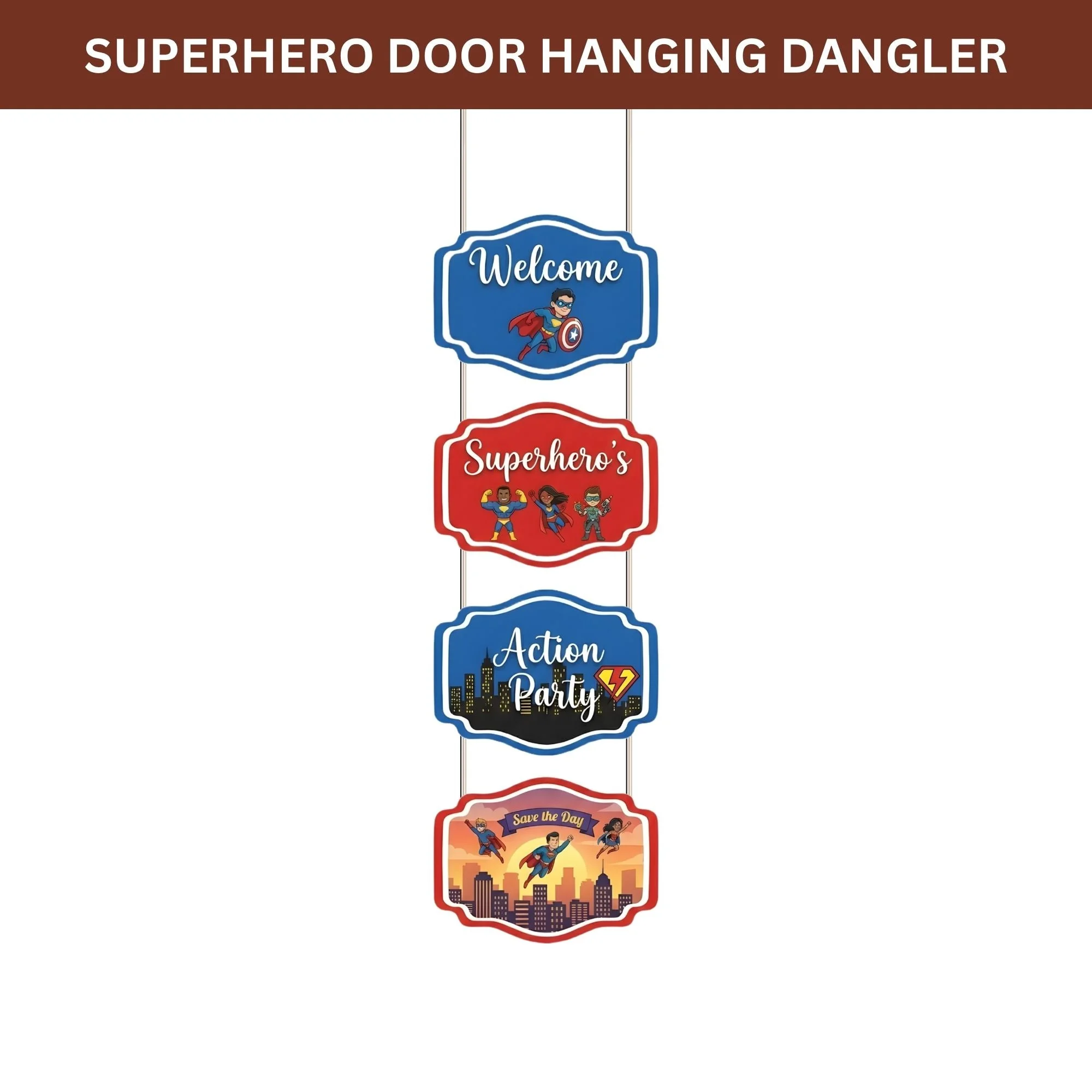 SuperHero Door/Wall Hanging Dangler- (42 Inches/250 GSM Cardstock/Red & Blue/6Pcs) - Premium Handcrafted 300 GSM Door Dangler by Party Decor Mall India - View 2