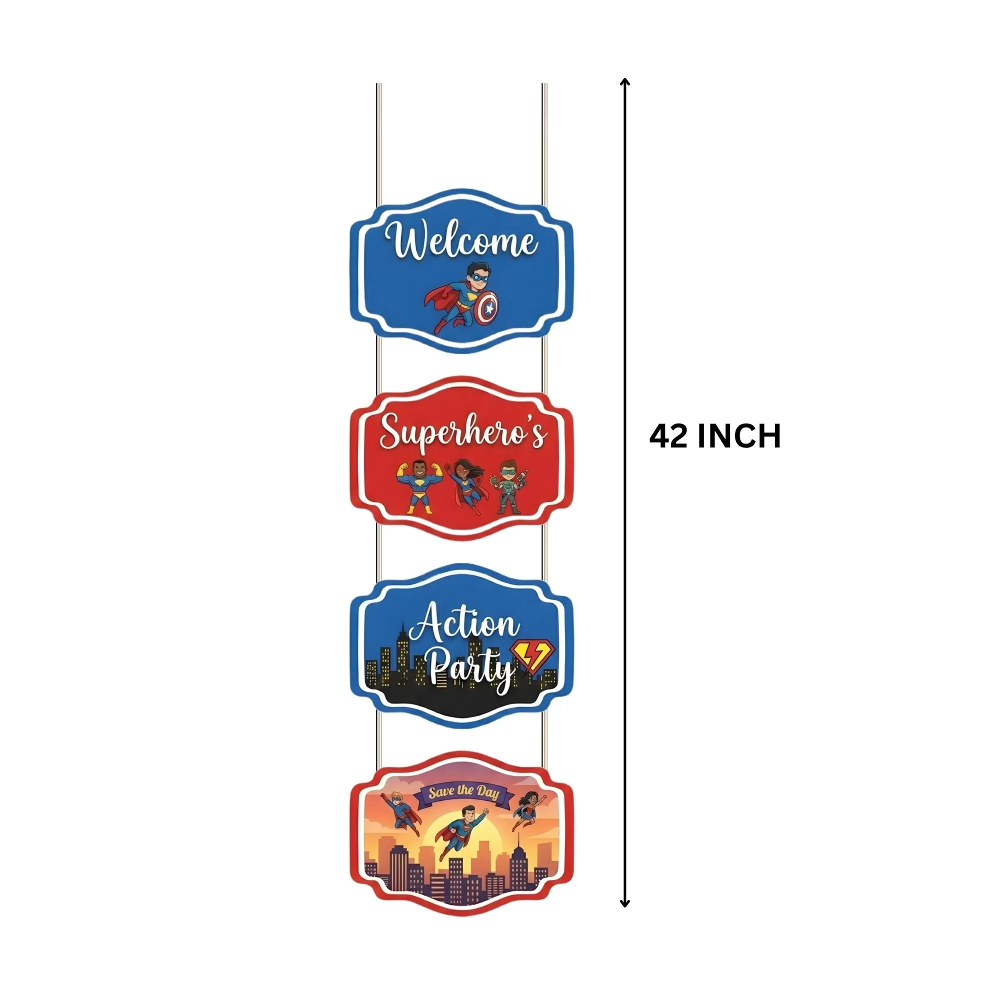 SuperHero Door/Wall Hanging Dangler- (42 Inches/250 GSM Cardstock/Red & Blue/6Pcs) - Premium Handcrafted 300 GSM Door Dangler by Party Decor Mall India - View 3