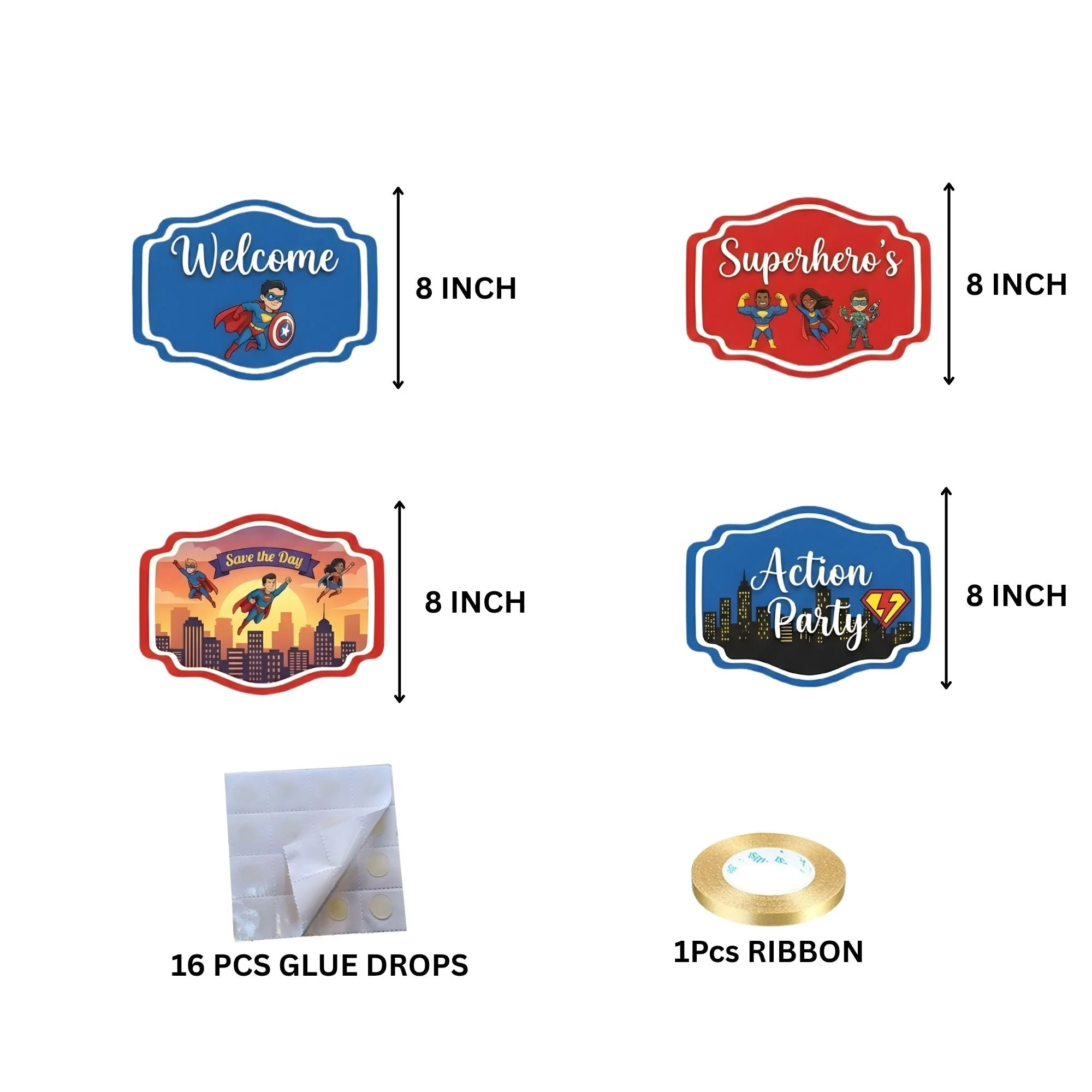 SuperHero Door/Wall Hanging Dangler- (42 Inches/250 GSM Cardstock/Red & Blue/6Pcs) - Premium Handcrafted 300 GSM Door Dangler by Party Decor Mall India - View 4