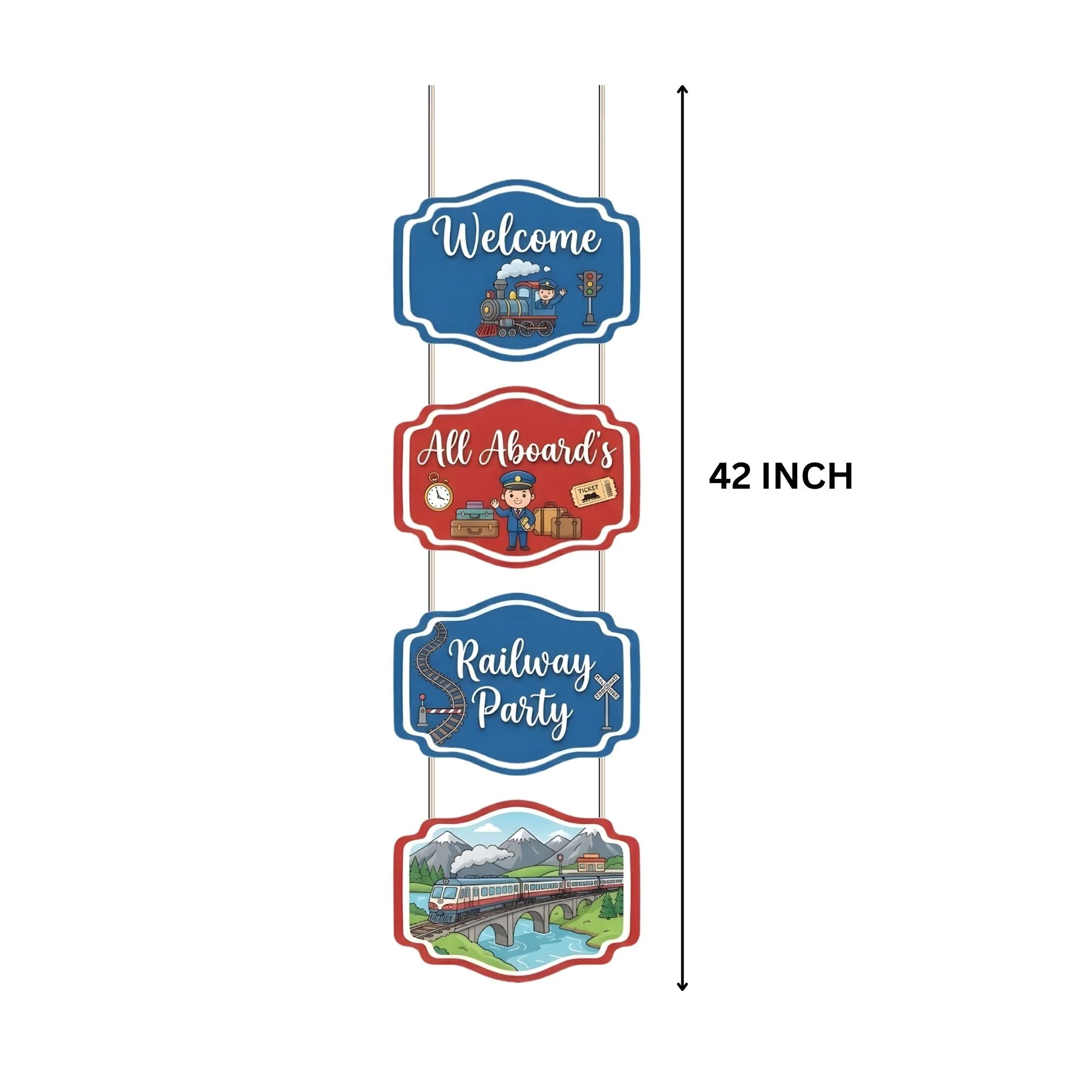 Railway Door/Wall Hanging Dangler- (42 Inches/250 GSM Cardstock/Red & Blue/6Pcs) - Premium Handcrafted 300 GSM Door Dangler by Party Decor Mall India - View 3