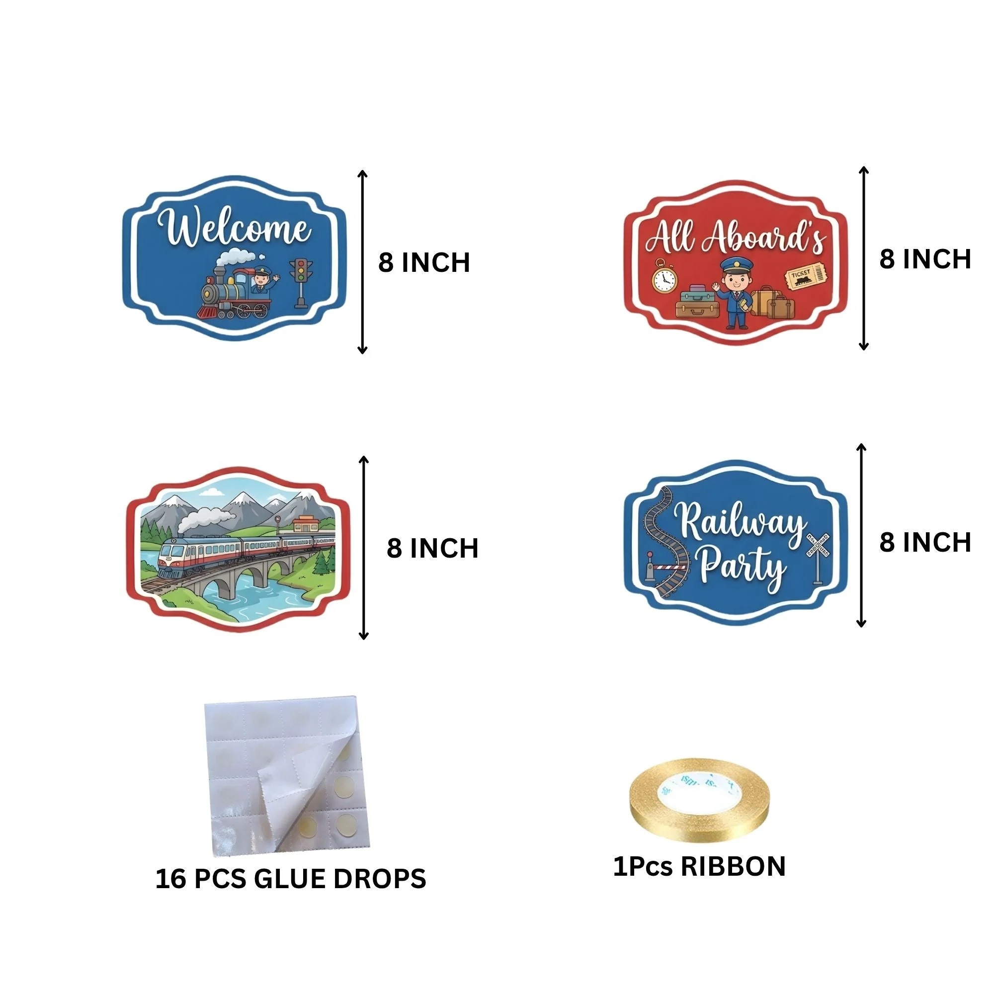 Railway Door/Wall Hanging Dangler- (42 Inches/250 GSM Cardstock/Red & Blue/6Pcs) - Premium Handcrafted 300 GSM Door Dangler by Party Decor Mall India - View 4