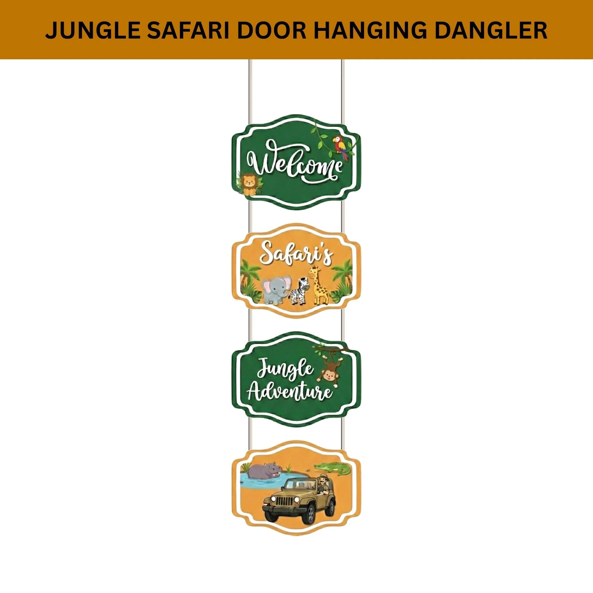 Jungle Safari Door/Wall Hanging Dangler- (42 Inches/250 GSM Cardstock/Green & Orange/6Pcs) - Premium Handcrafted 300 GSM Door Dangler by Party Decor Mall India - View 2
