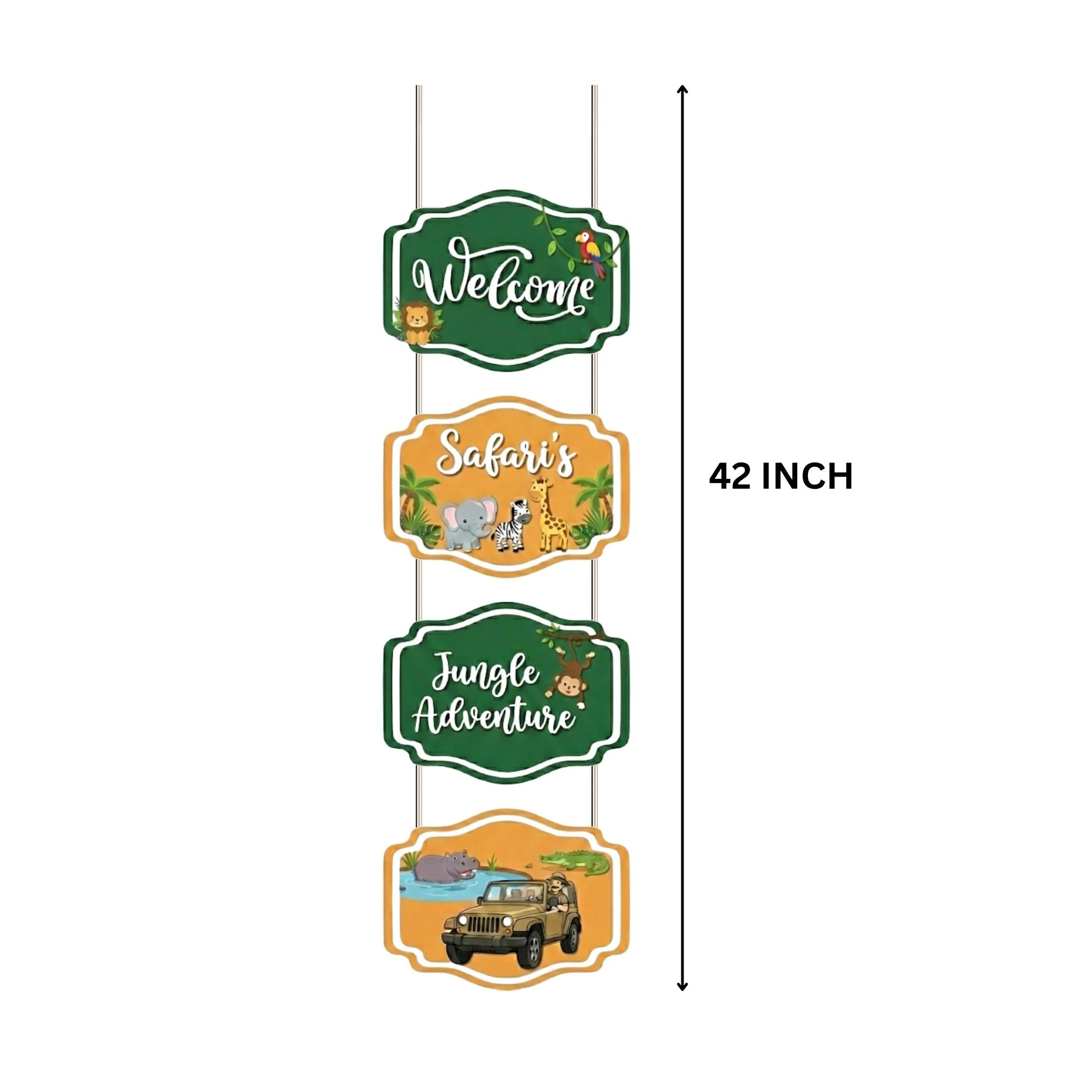 Jungle Safari Door/Wall Hanging Dangler- (42 Inches/250 GSM Cardstock/Green & Orange/6Pcs) - Premium Handcrafted 300 GSM Door Dangler by Party Decor Mall India - View 3