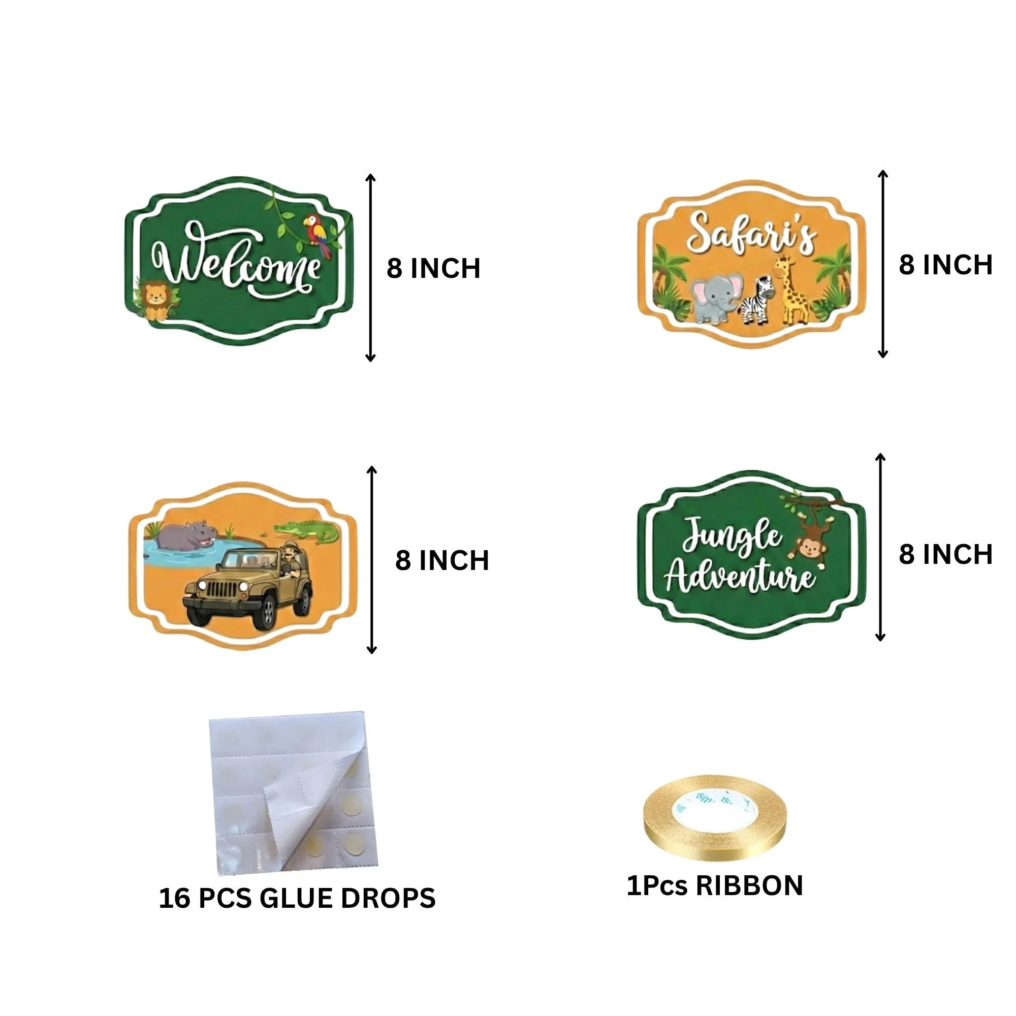 Jungle Safari Door/Wall Hanging Dangler- (42 Inches/250 GSM Cardstock/Green & Orange/6Pcs) - Premium Handcrafted 300 GSM Door Dangler by Party Decor Mall India - View 4