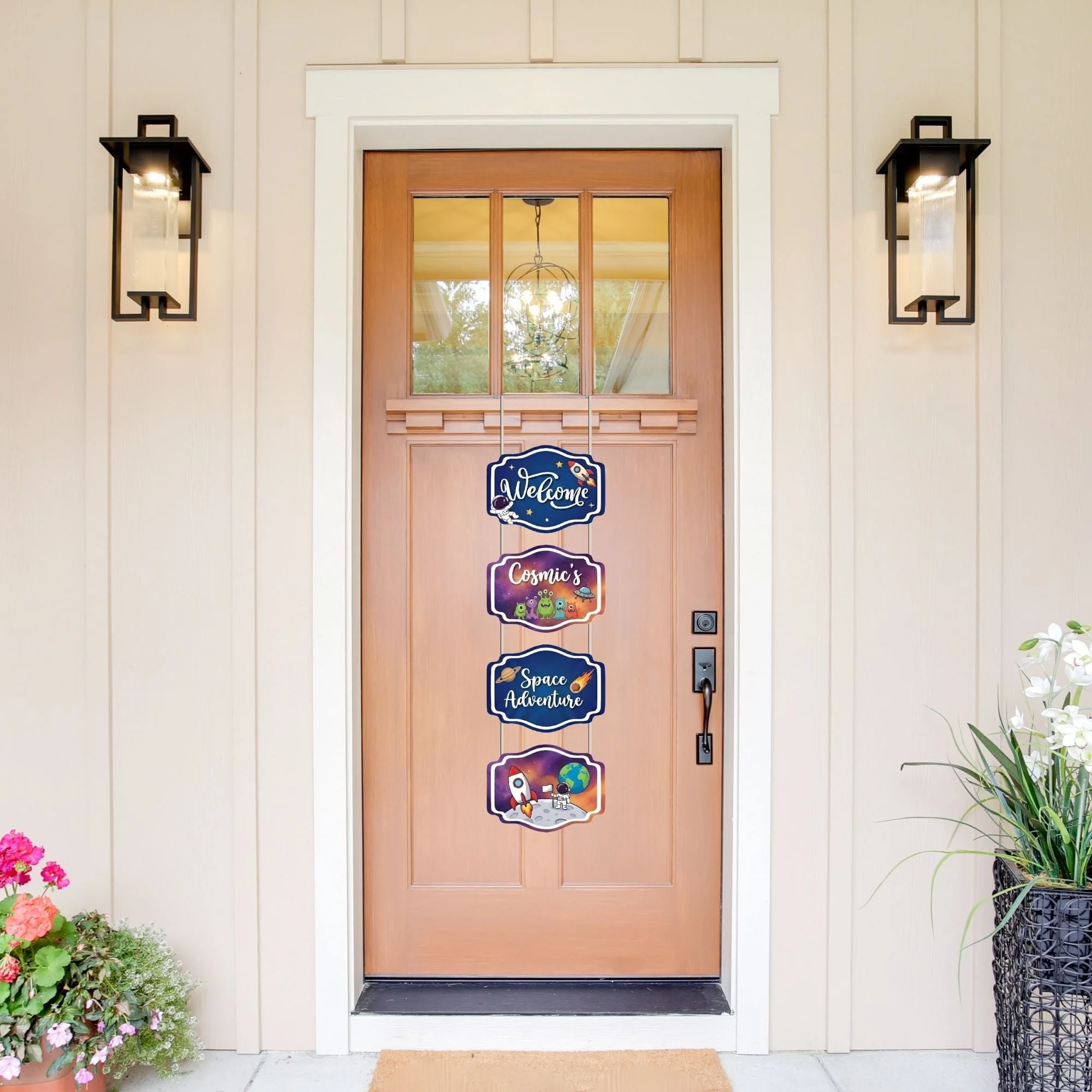 Space Door/Wall Hanging Dangler- (42 Inches/250 GSM Cardstock/Purple & Blue/6Pcs) - Premium Handcrafted 300 GSM Door Dangler by Party Decor Mall India - View 1