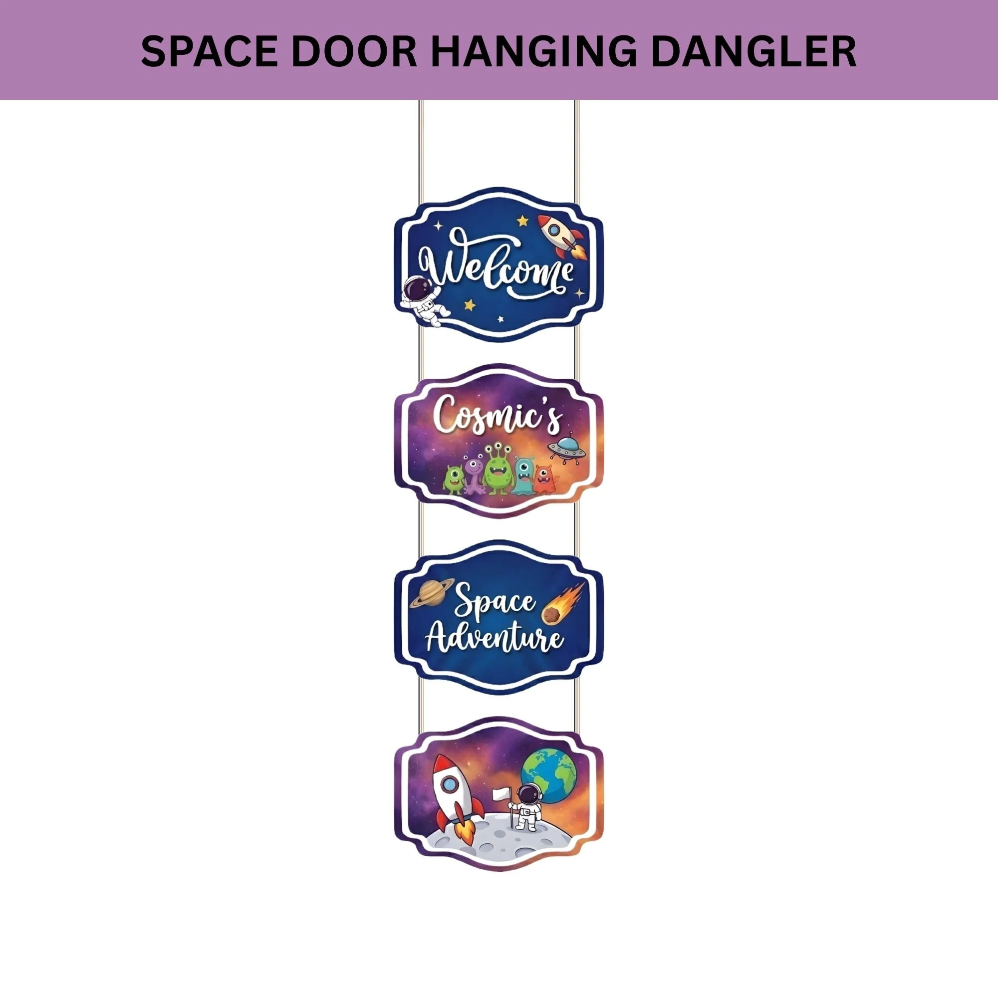 Space Door/Wall Hanging Dangler- (42 Inches/250 GSM Cardstock/Purple & Blue/6Pcs) - Premium Handcrafted 300 GSM Door Dangler by Party Decor Mall India - View 2