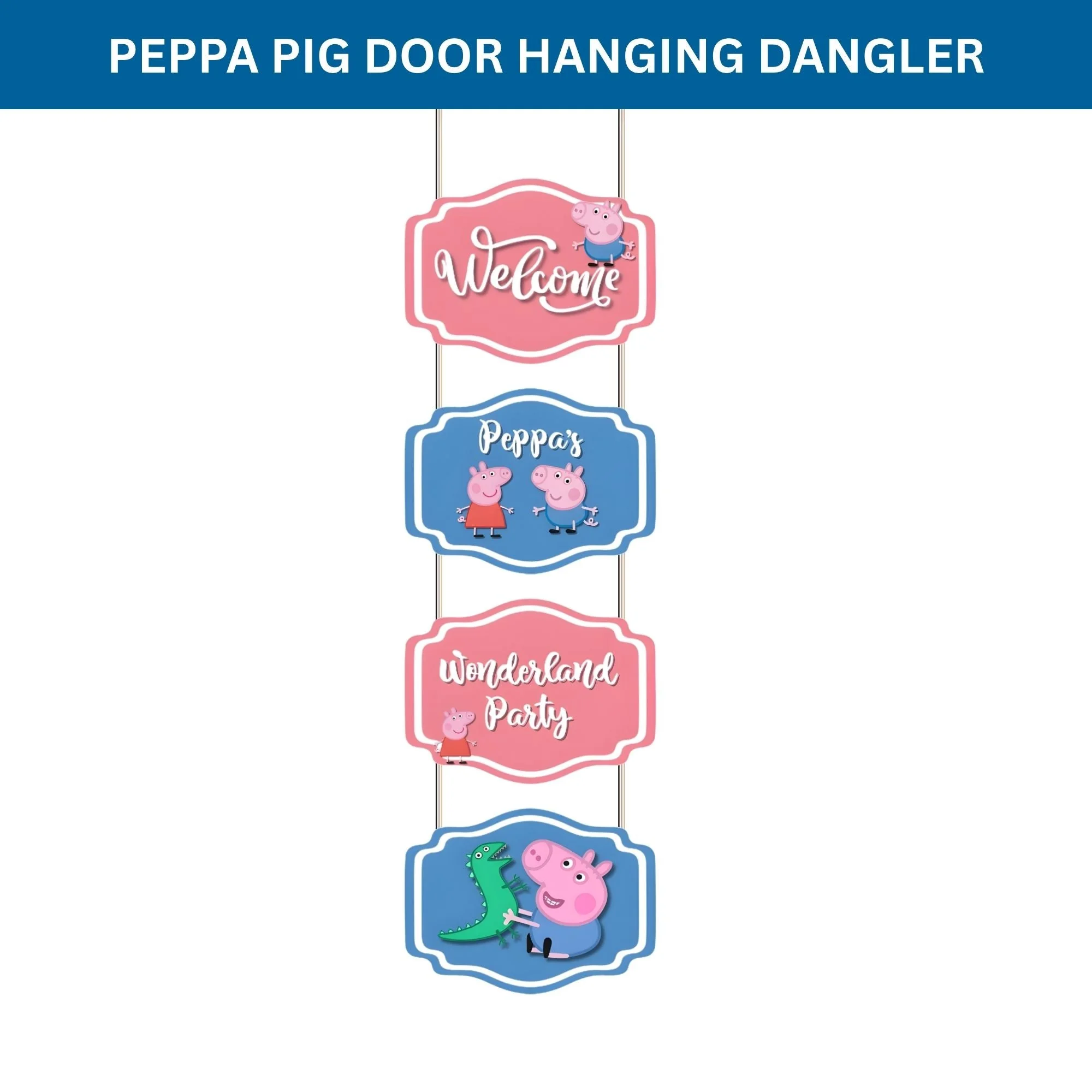 Peppa Pig Door/Wall Hanging Dangler- (42 Inches/250 GSM Cardstock/Pink & Blue/6Pcs) - Premium Handcrafted 300 GSM Door Dangler by Party Decor Mall India - View 2