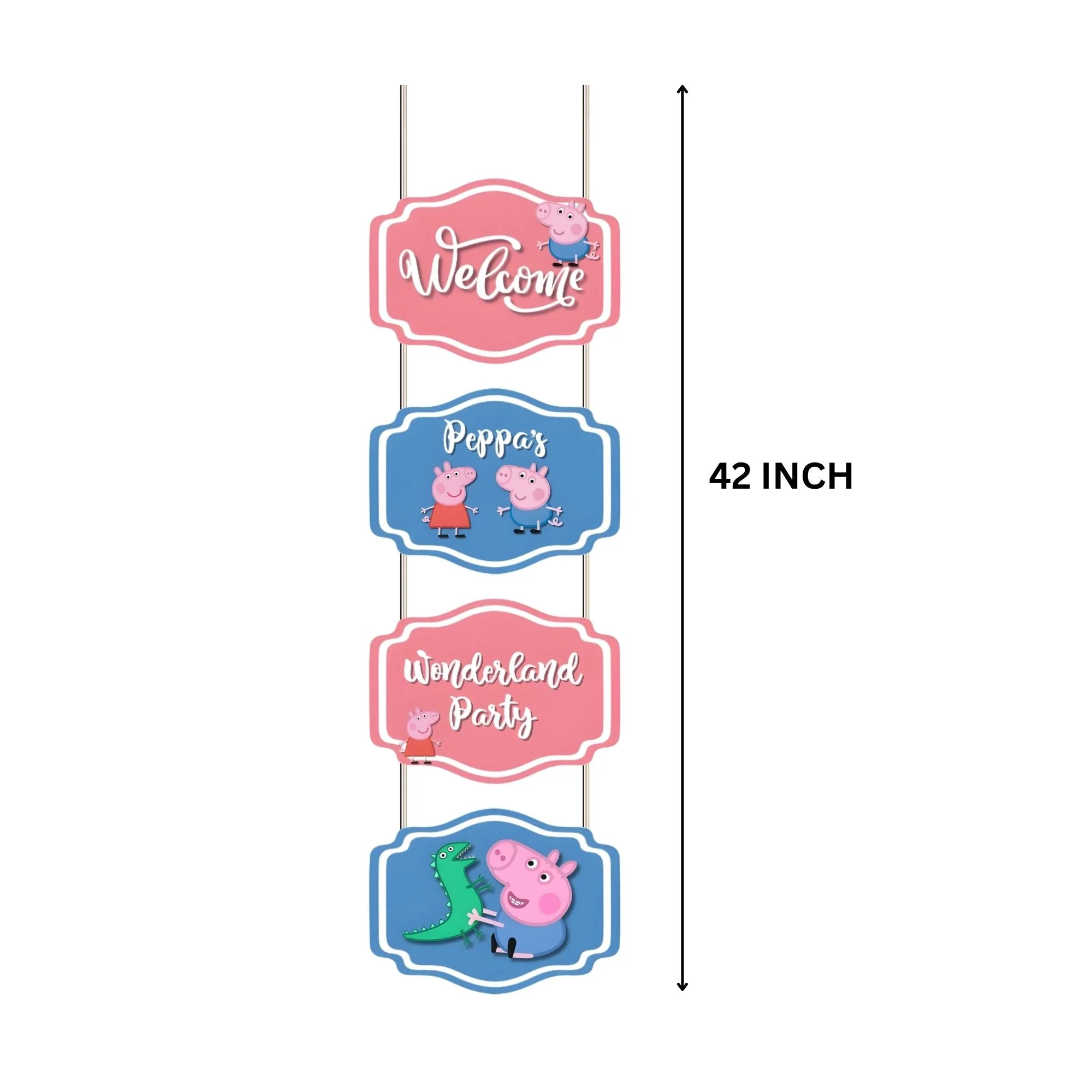 Peppa Pig Door/Wall Hanging Dangler- (42 Inches/250 GSM Cardstock/Pink & Blue/6Pcs) - Premium Handcrafted 300 GSM Door Dangler by Party Decor Mall India - View 3
