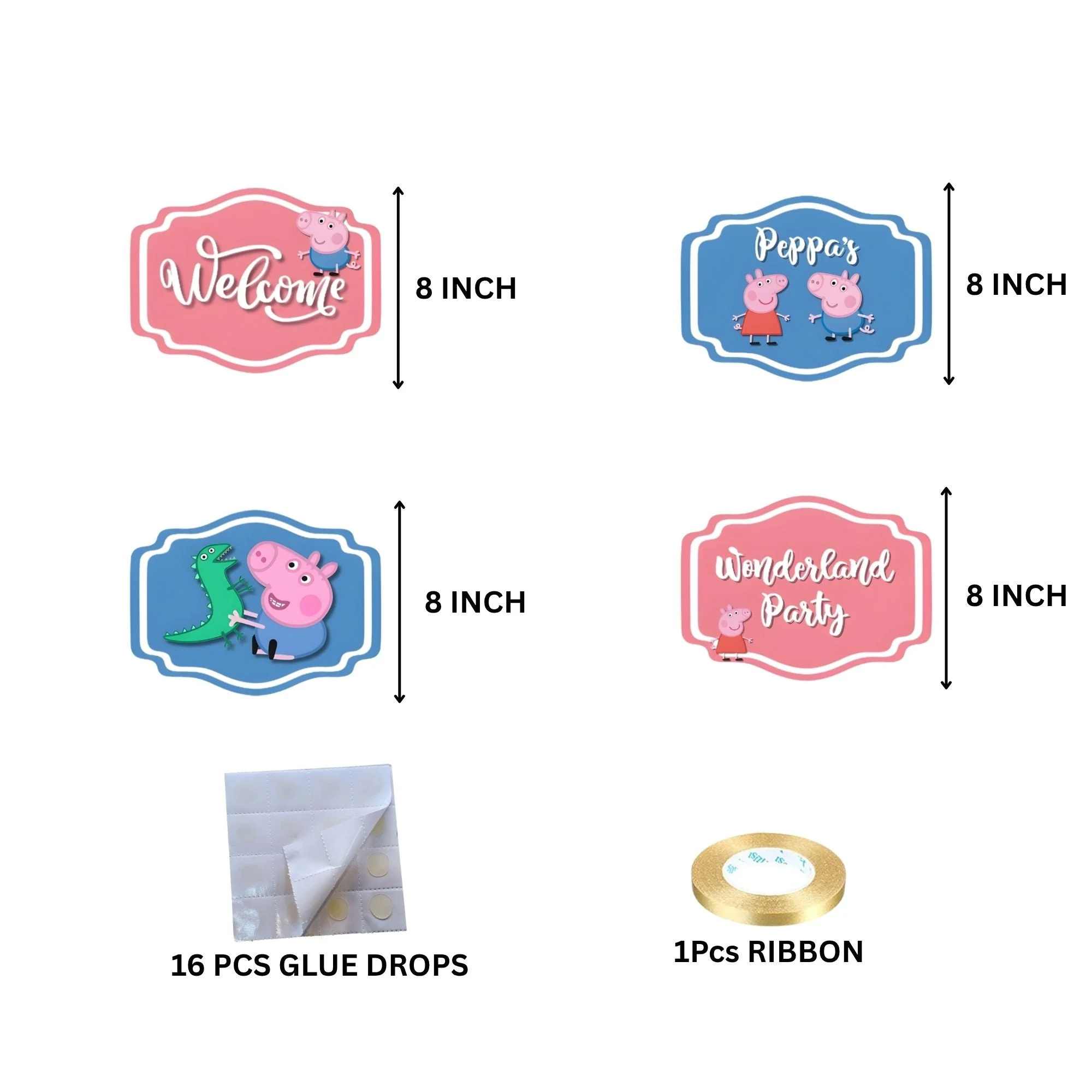 Peppa Pig Door/Wall Hanging Dangler- (42 Inches/250 GSM Cardstock/Pink & Blue/6Pcs) - Premium Handcrafted 300 GSM Door Dangler by Party Decor Mall India - View 4