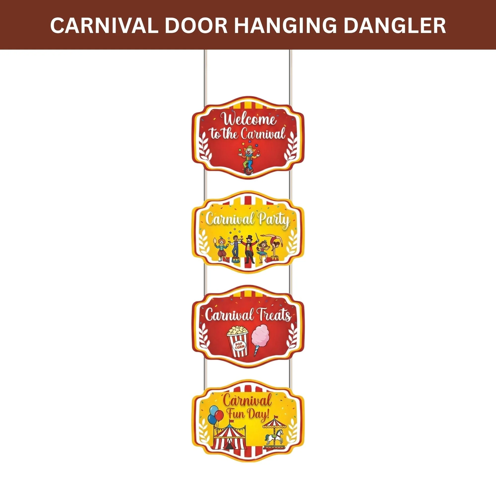 Carnival Door/Wall Hanging Dangler- (42 Inches/250 GSM Cardstock/Red & Yellow/6Pcs) - Premium Handcrafted 300 GSM Door Dangler by Party Decor Mall India - View 2