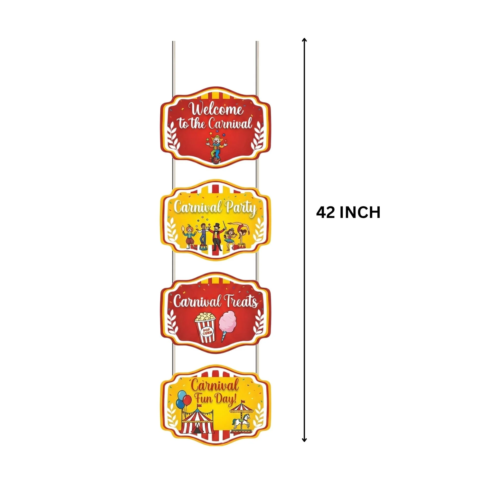 Carnival Door/Wall Hanging Dangler- (42 Inches/250 GSM Cardstock/Red & Yellow/6Pcs) - Premium Handcrafted 300 GSM Door Dangler by Party Decor Mall India - View 3
