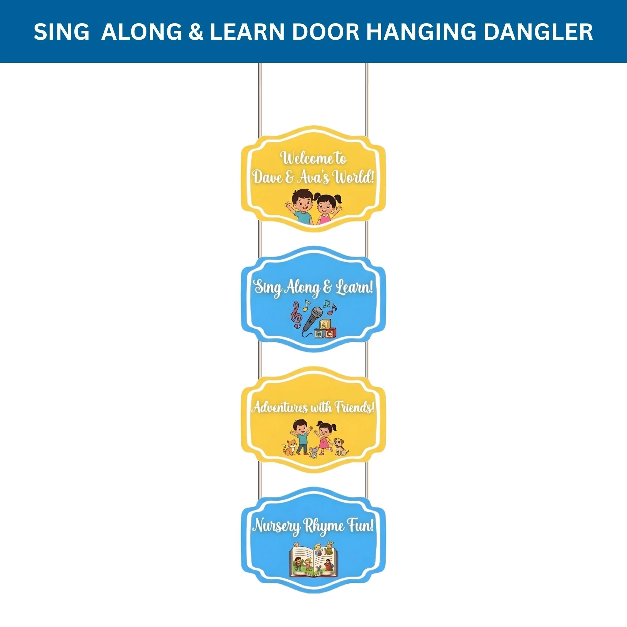 Sing Along & Learn Door/Wall Hanging Dangler- (42 Inches/250 GSM Cardstock/Yellow & Blue/6Pcs) - Premium Handcrafted 300 GSM Door Dangler by Party Decor Mall India - View 2