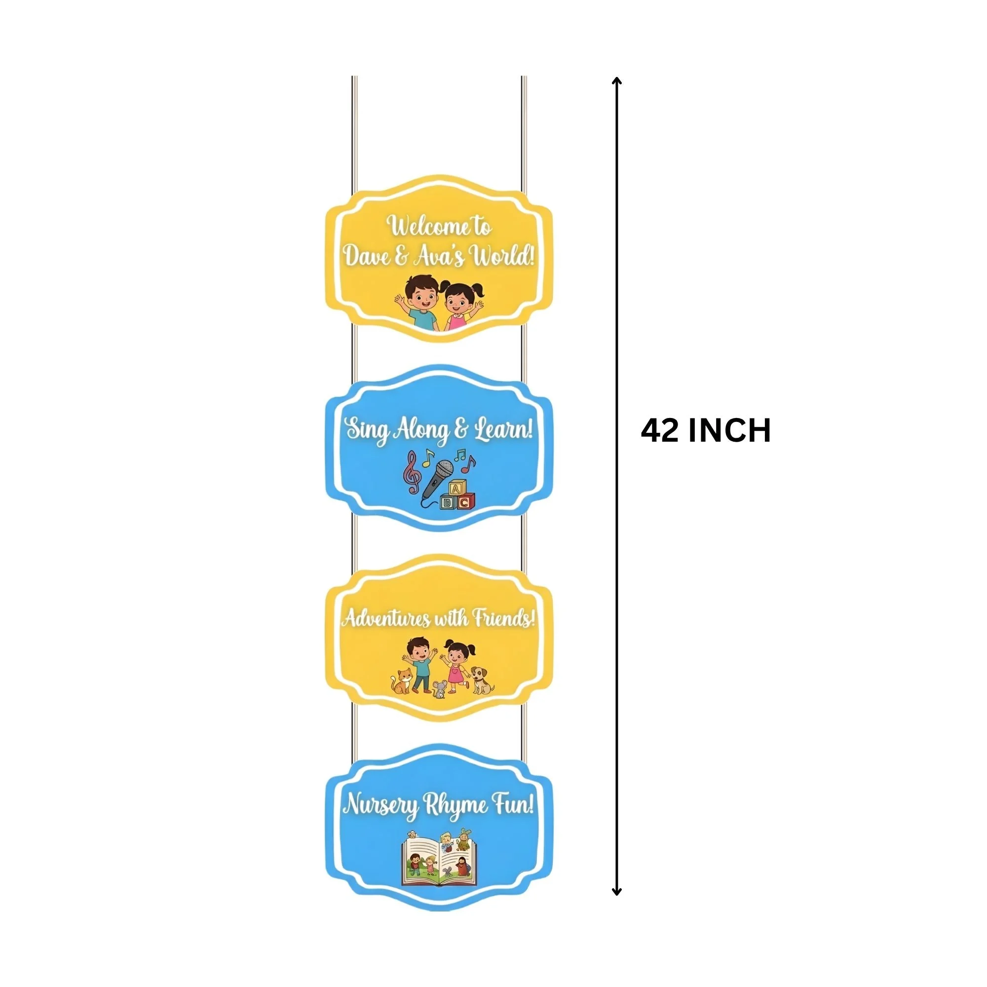 Sing Along & Learn Door/Wall Hanging Dangler- (42 Inches/250 GSM Cardstock/Yellow & Blue/6Pcs) - Premium Handcrafted 300 GSM Door Dangler by Party Decor Mall India - View 3