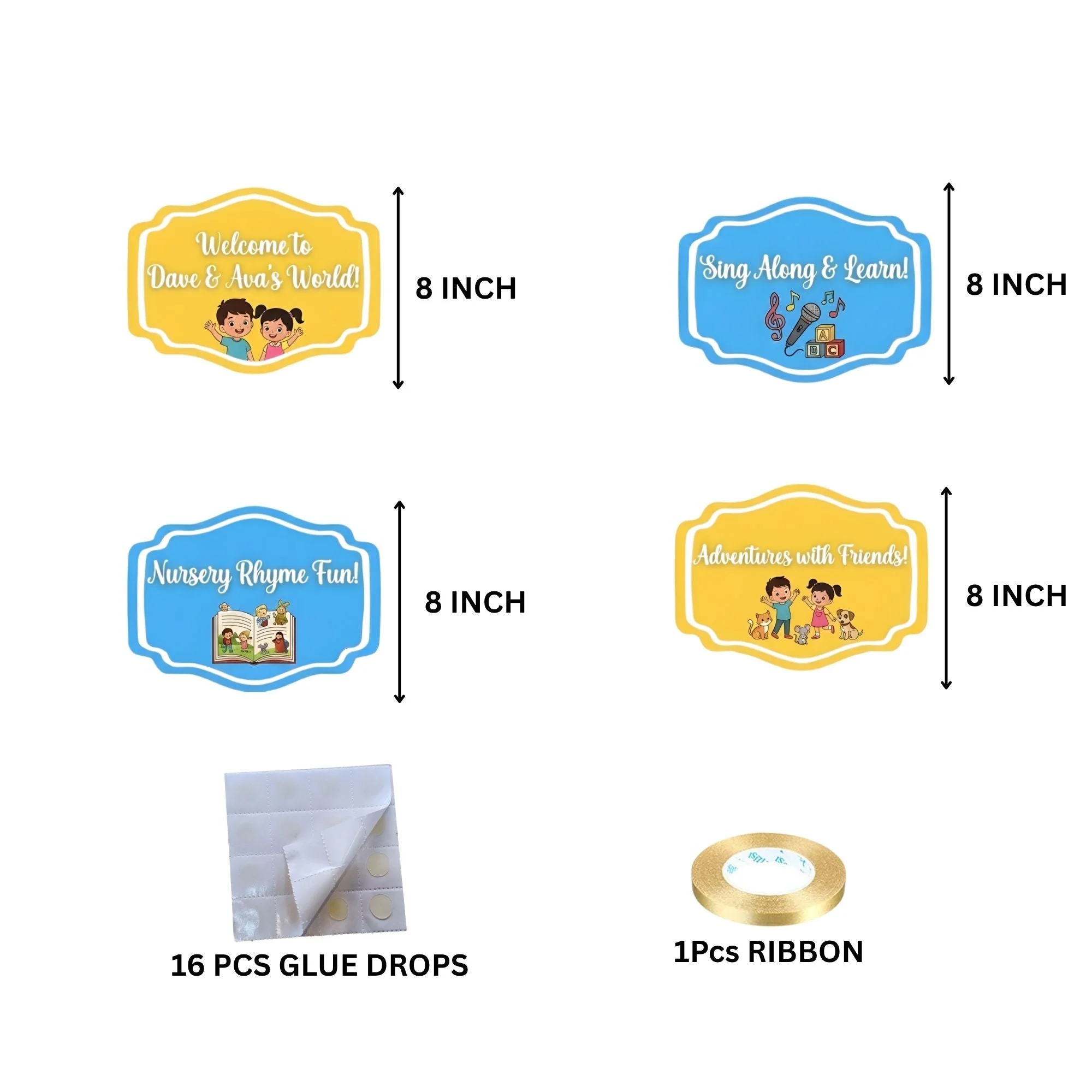 Sing Along & Learn Door/Wall Hanging Dangler- (42 Inches/250 GSM Cardstock/Yellow & Blue/6Pcs) - Premium Handcrafted 300 GSM Door Dangler by Party Decor Mall India - View 4