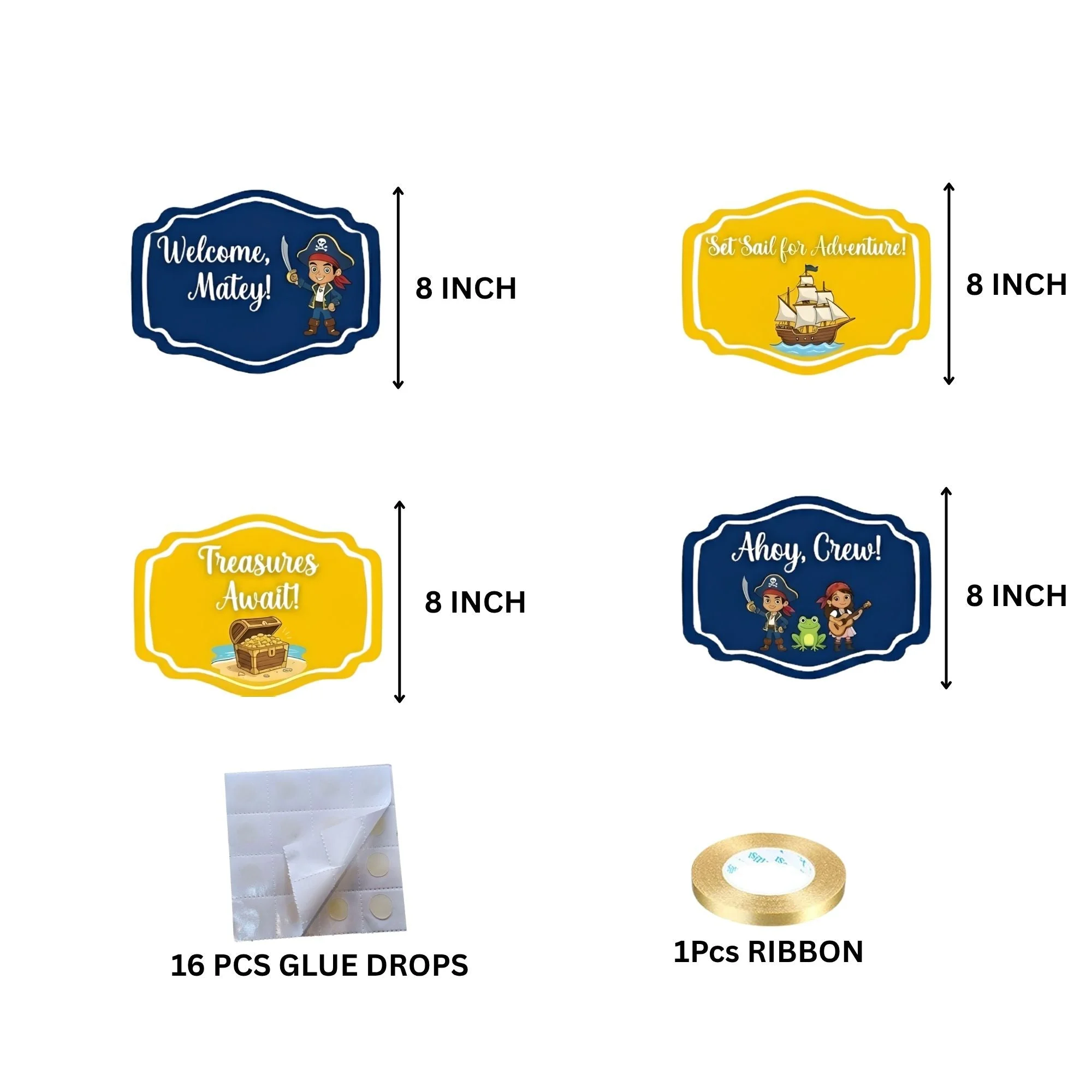 Set Sail For Adventur Door/Wall Hanging Dangler- (42 Inches/250 GSM Cardstock/Yellow & Blue/6Pcs) - Premium Handcrafted 300 GSM Door Dangler by Party Decor Mall India - View 4