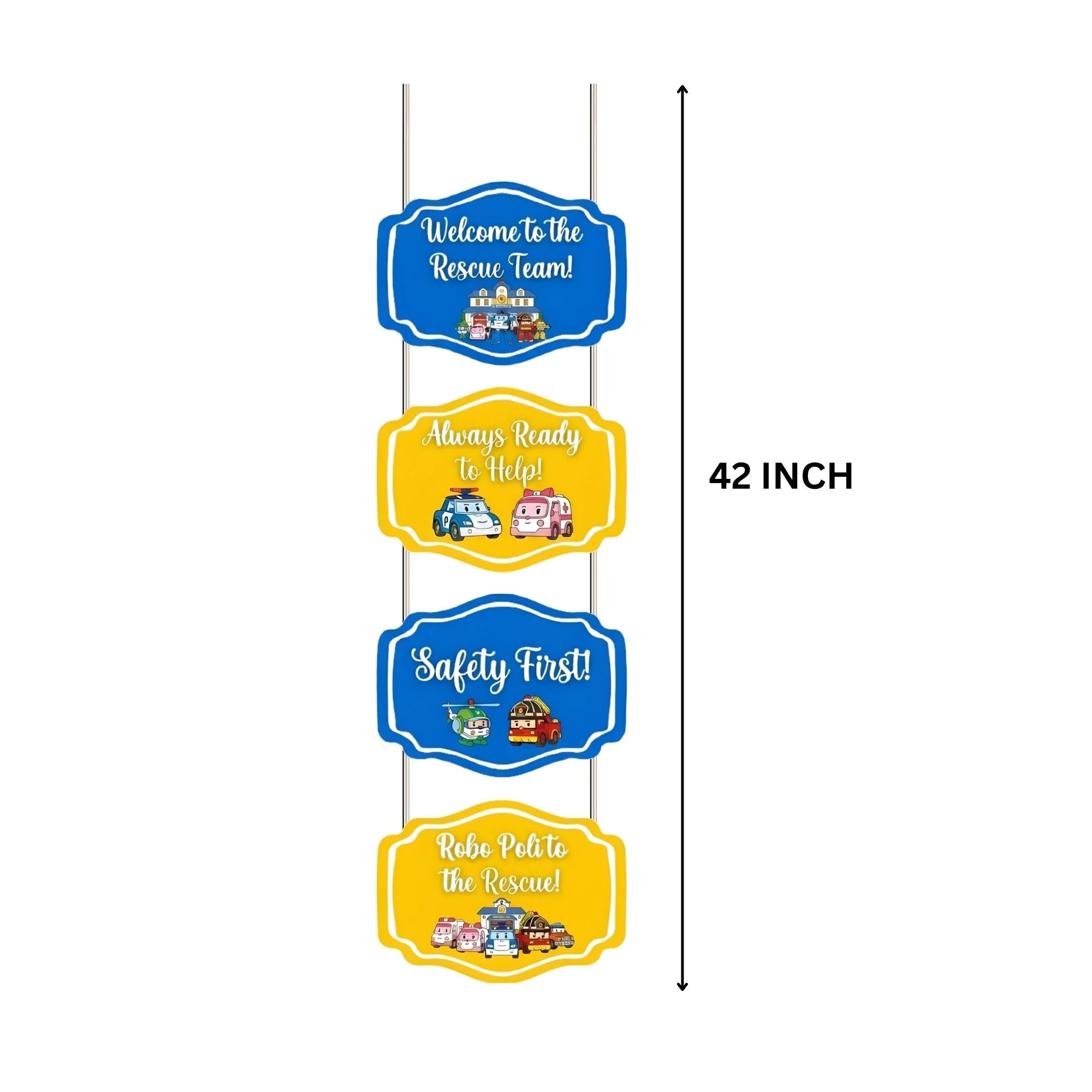 Robo Poli To The Rescue Door/Wall Hanging Dangler- (42 Inches/250 GSM Cardstock/Blue & Yellow/6Pcs) - Premium Handcrafted 300 GSM Door Dangler by Party Decor Mall India - View 3