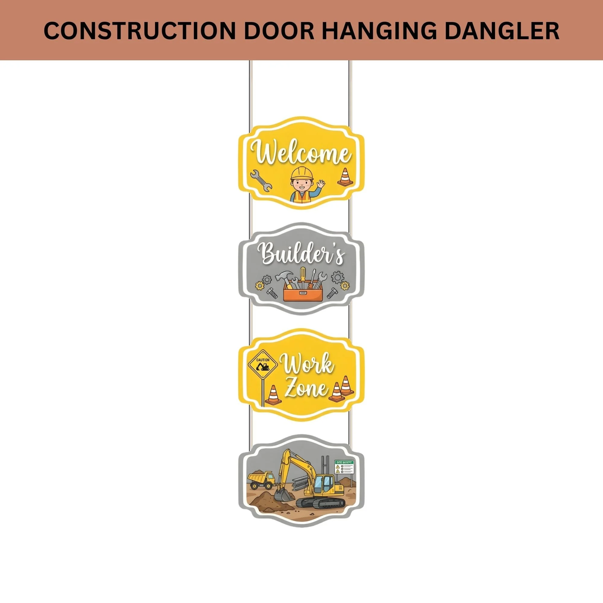 Construction Door/Wall Hanging Dangler- (42 Inches/250 GSM Cardstock/Gray & Yellow/6Pcs) - Premium Handcrafted 300 GSM Door Dangler by Party Decor Mall India - View 2