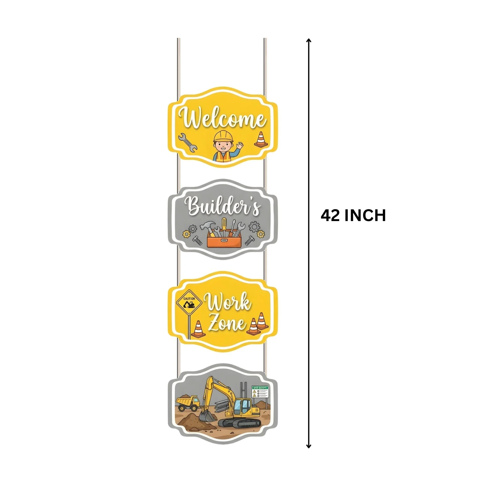 Construction Door/Wall Hanging Dangler- (42 Inches/250 GSM Cardstock/Gray & Yellow/6Pcs) - Premium Handcrafted 300 GSM Door Dangler by Party Decor Mall India - View 3