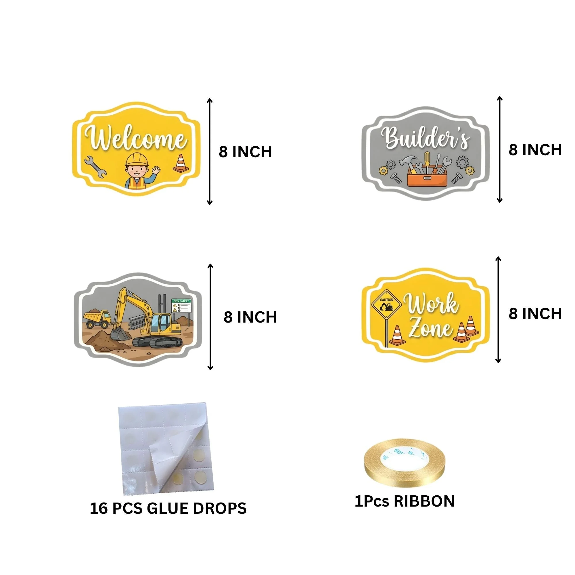 Construction Door/Wall Hanging Dangler- (42 Inches/250 GSM Cardstock/Gray & Yellow/6Pcs) - Premium Handcrafted 300 GSM Door Dangler by Party Decor Mall India - View 4