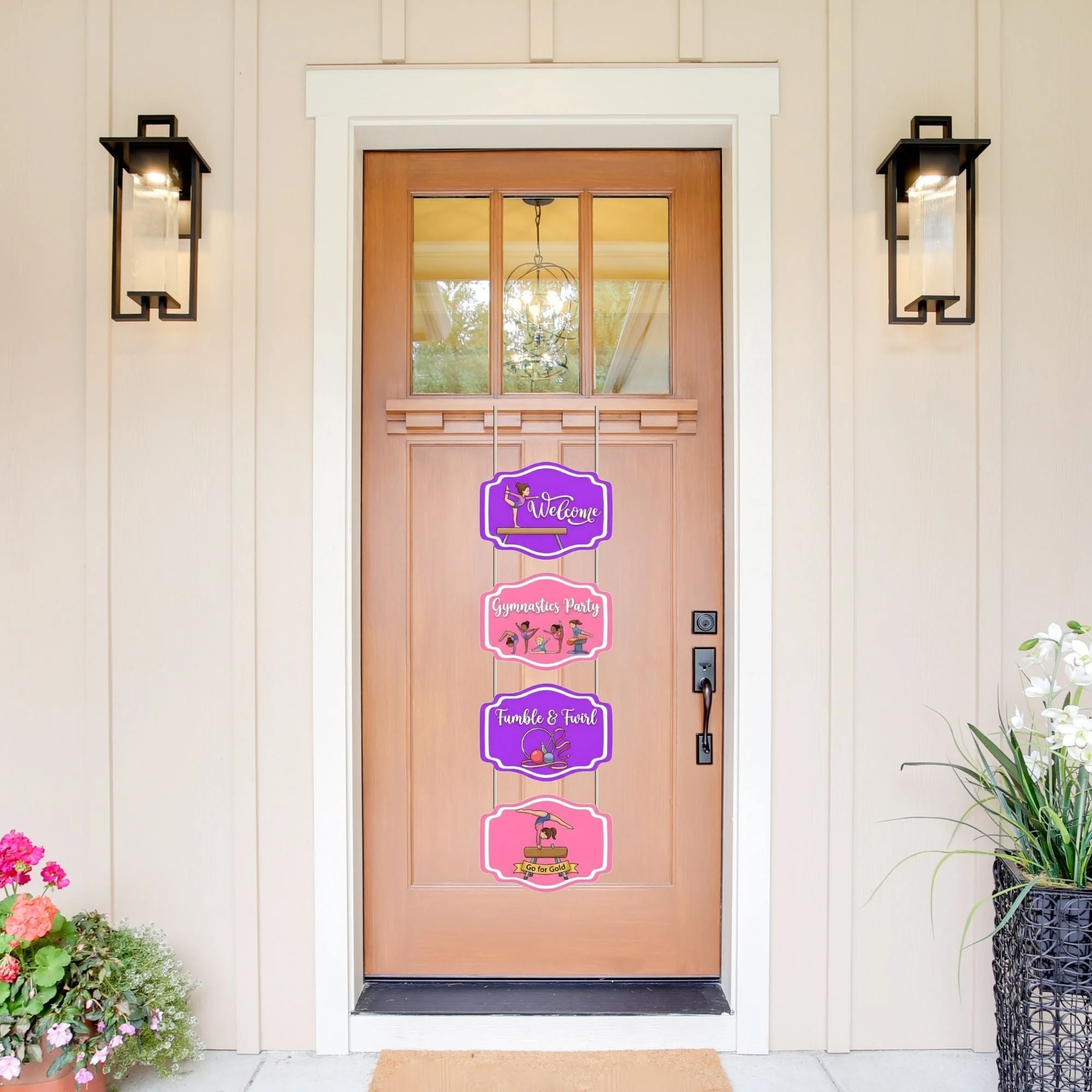 Gymnastics Door/Wall Hanging Dangler- (42 Inches/250 GSM Cardstock/Pink & Purple/6Pcs) - Premium Handcrafted 300 GSM Door Dangler by Party Decor Mall India - View 1
