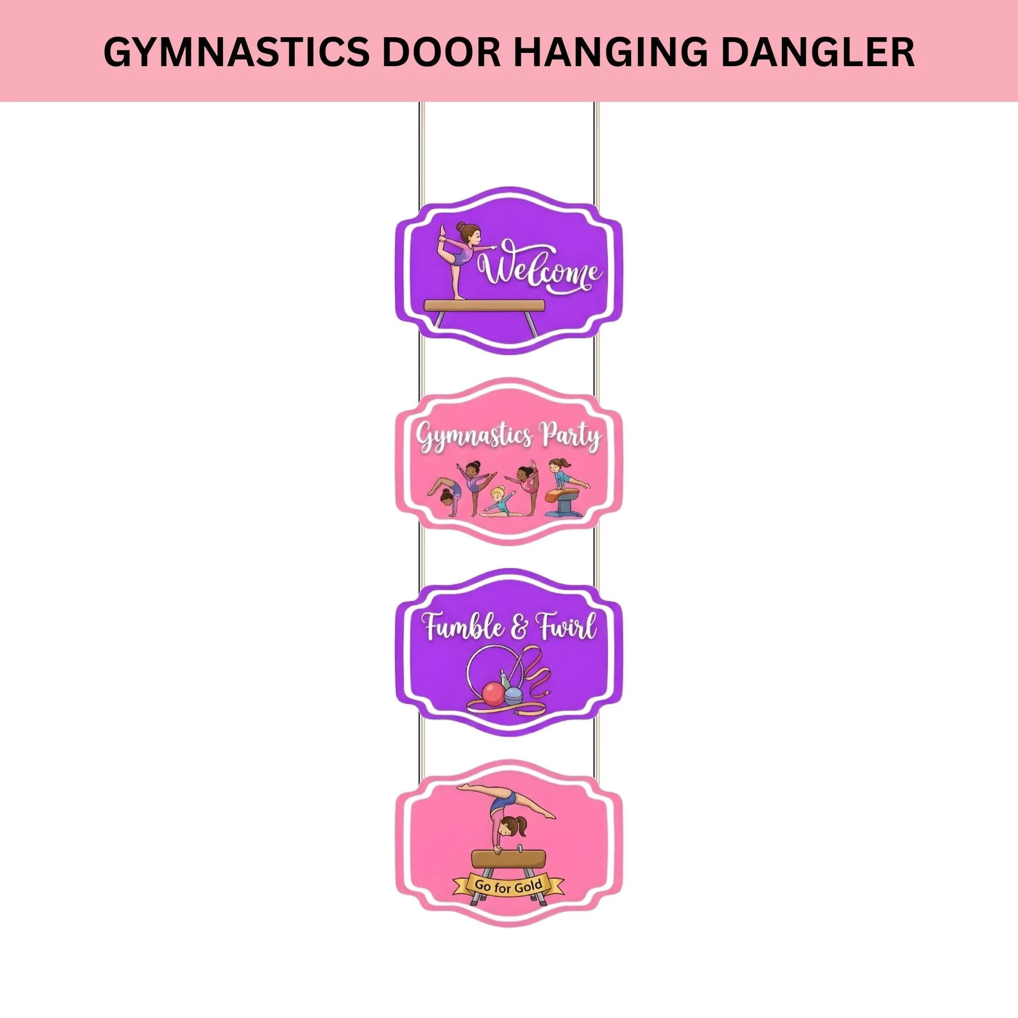 Gymnastics Door/Wall Hanging Dangler- (42 Inches/250 GSM Cardstock/Pink & Purple/6Pcs) - Premium Handcrafted 300 GSM Door Dangler by Party Decor Mall India - View 2