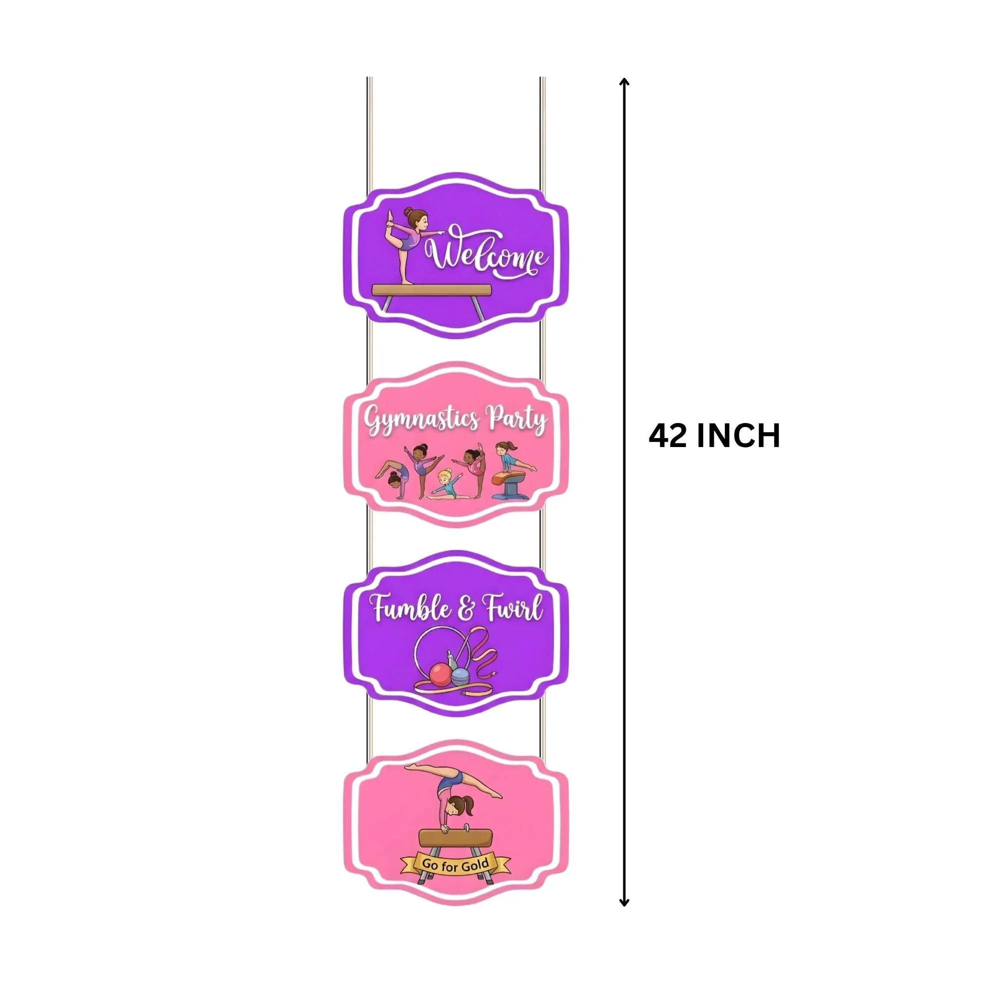 Gymnastics Door/Wall Hanging Dangler- (42 Inches/250 GSM Cardstock/Pink & Purple/6Pcs) - Premium Handcrafted 300 GSM Door Dangler by Party Decor Mall India - View 3