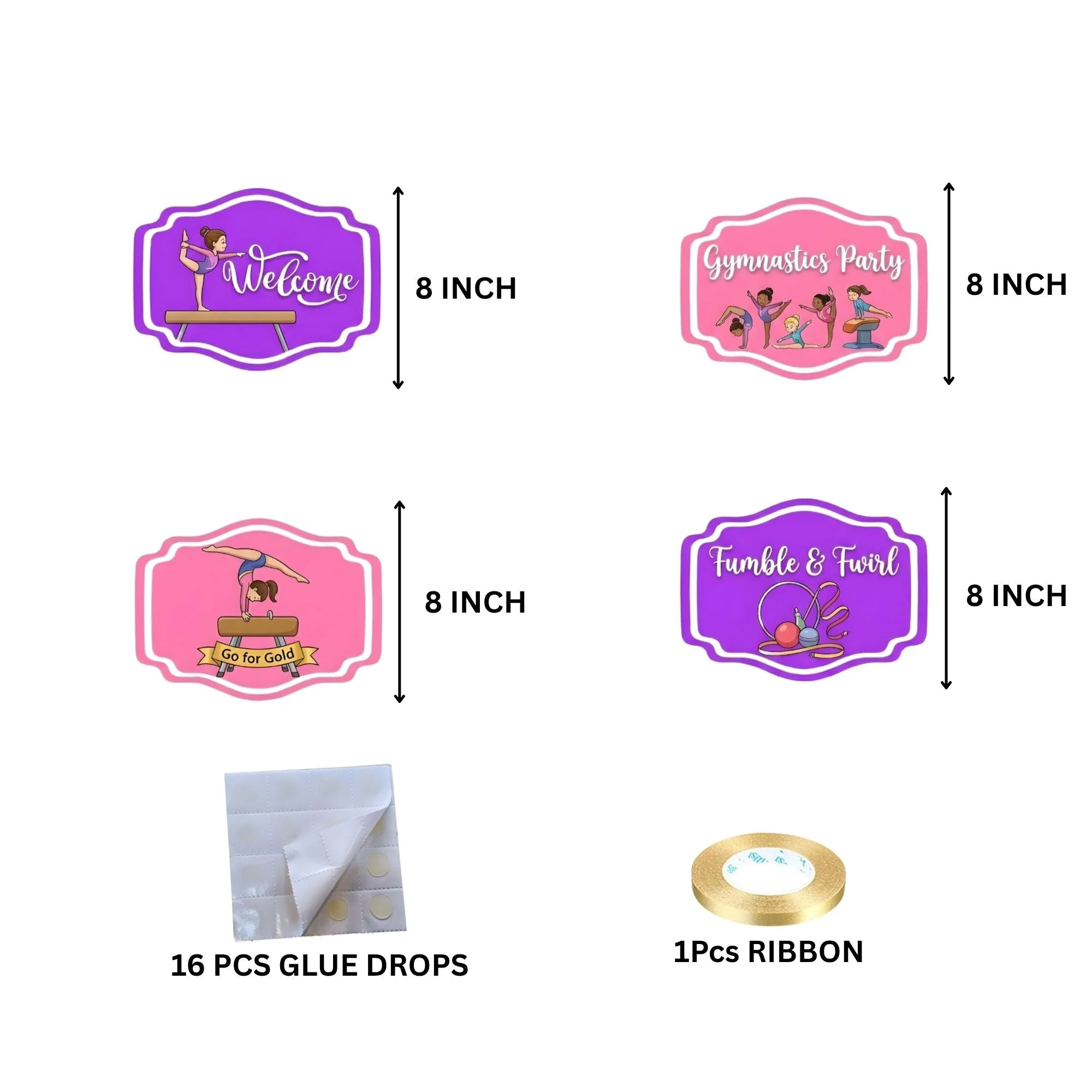 Gymnastics Door/Wall Hanging Dangler- (42 Inches/250 GSM Cardstock/Pink & Purple/6Pcs) - Premium Handcrafted 300 GSM Door Dangler by Party Decor Mall India - View 4