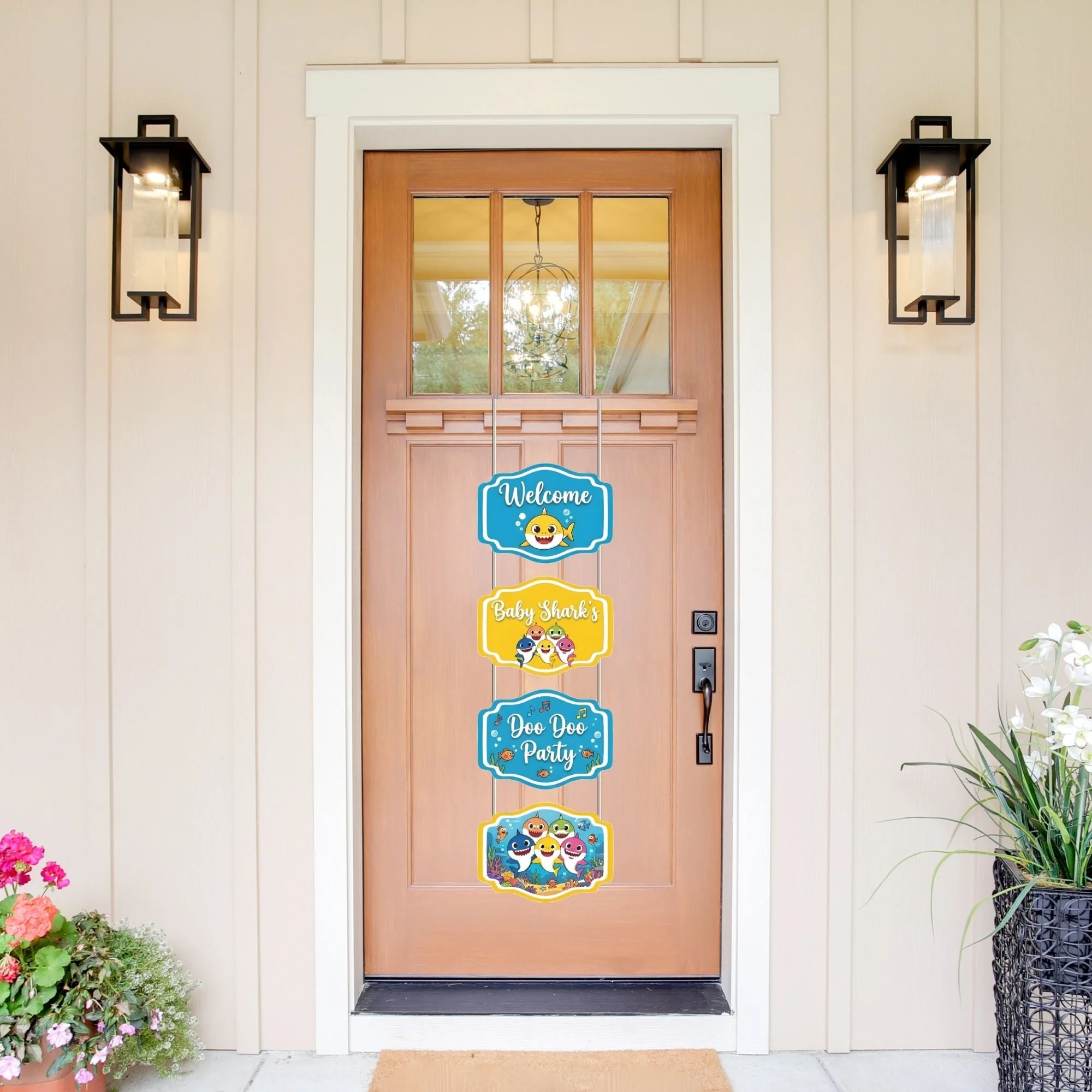 Baby Shark Door/Wall Hanging Dangler- (42 Inches/250 GSM Cardstock/Blue & Yellow/6Pcs) - Premium Handcrafted 300 GSM Door Dangler by Party Decor Mall India - View 1