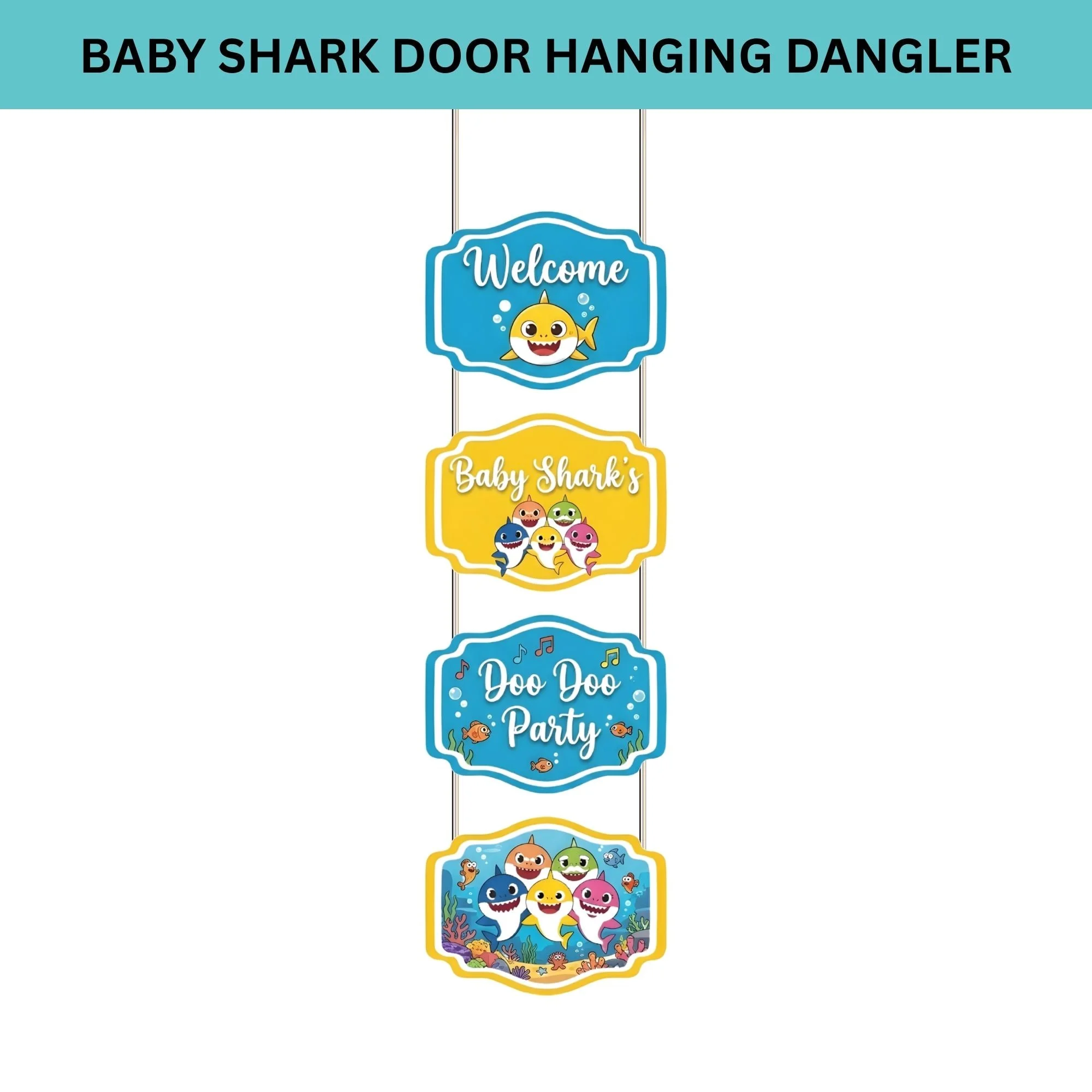 Baby Shark Door/Wall Hanging Dangler- (42 Inches/250 GSM Cardstock/Blue & Yellow/6Pcs) - Premium Handcrafted 300 GSM Door Dangler by Party Decor Mall India - View 2