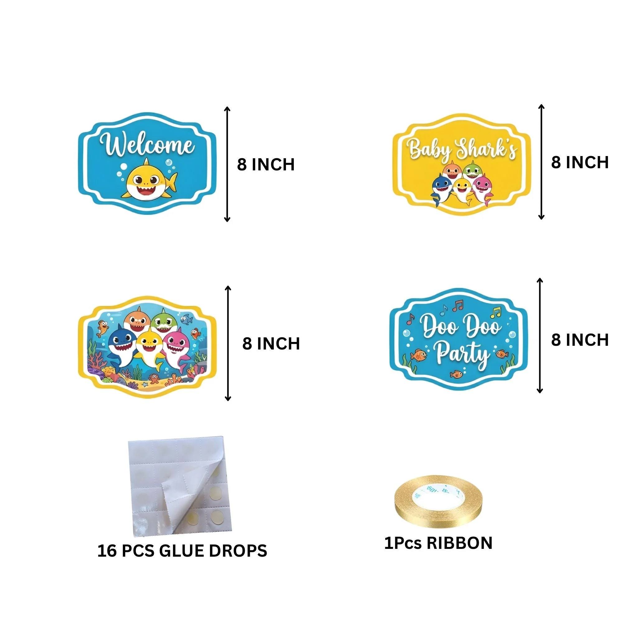 Baby Shark Door/Wall Hanging Dangler- (42 Inches/250 GSM Cardstock/Blue & Yellow/6Pcs) - Premium Handcrafted 300 GSM Door Dangler by Party Decor Mall India - View 4