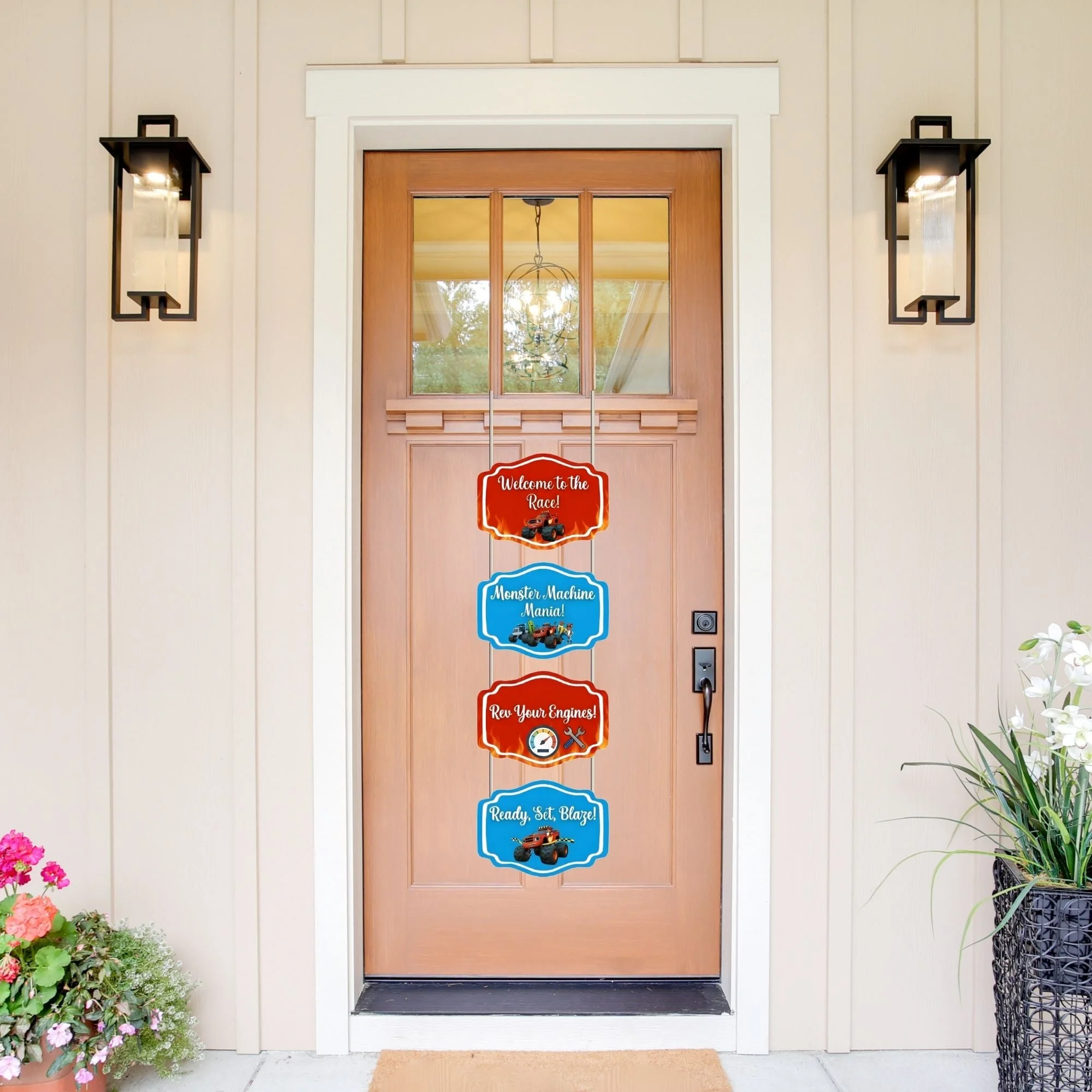 Monster Truck Door/Wall Hanging Dangler- (42 Inches/250 GSM Cardstock/Red & Blue/6Pcs) - Premium Handcrafted 300 GSM Door Dangler by Party Decor Mall India - View 1