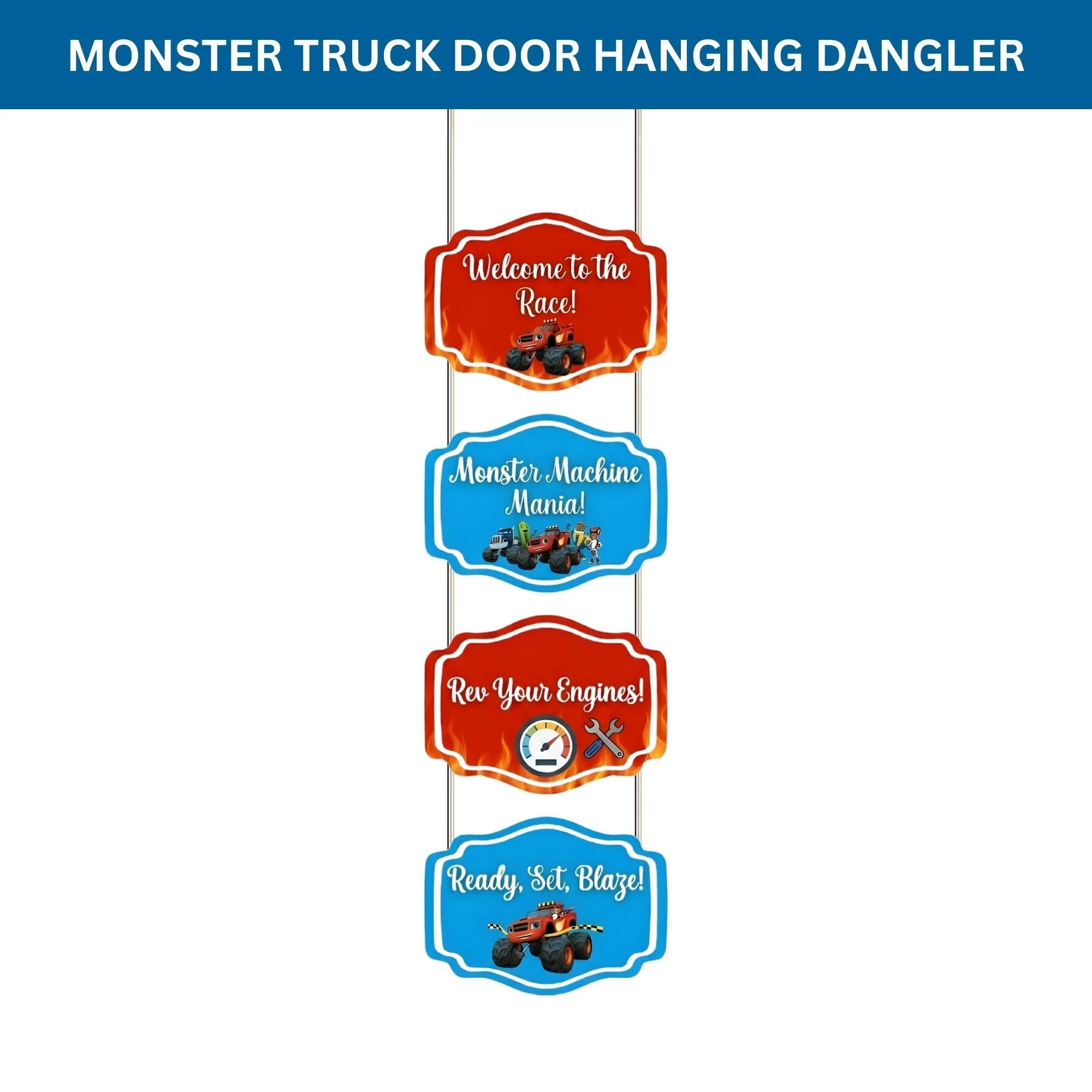 Monster Truck Door/Wall Hanging Dangler- (42 Inches/250 GSM Cardstock/Red & Blue/6Pcs) - Premium Handcrafted 300 GSM Door Dangler by Party Decor Mall India - View 2
