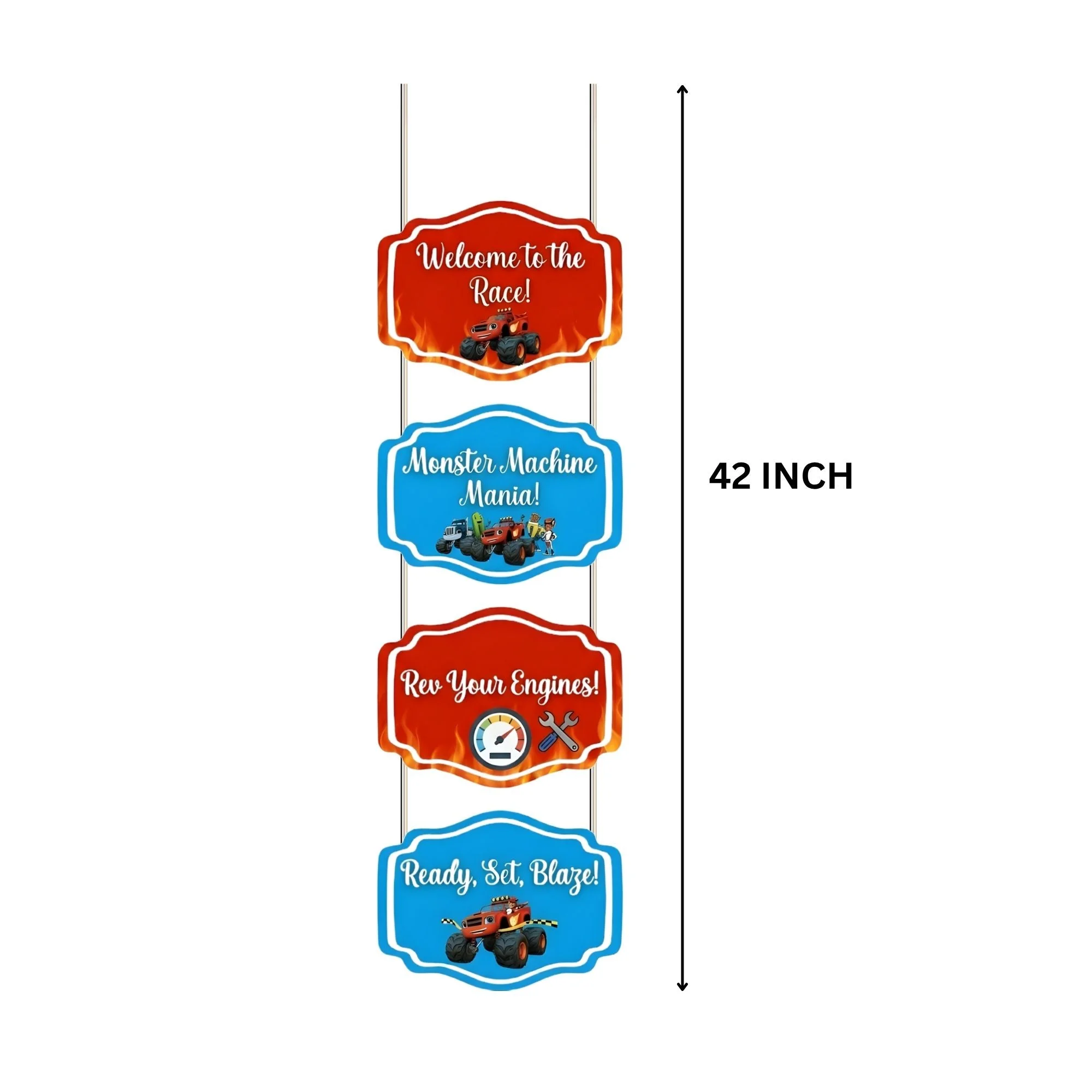 Monster Truck Door/Wall Hanging Dangler- (42 Inches/250 GSM Cardstock/Red & Blue/6Pcs) - Premium Handcrafted 300 GSM Door Dangler by Party Decor Mall India - View 3