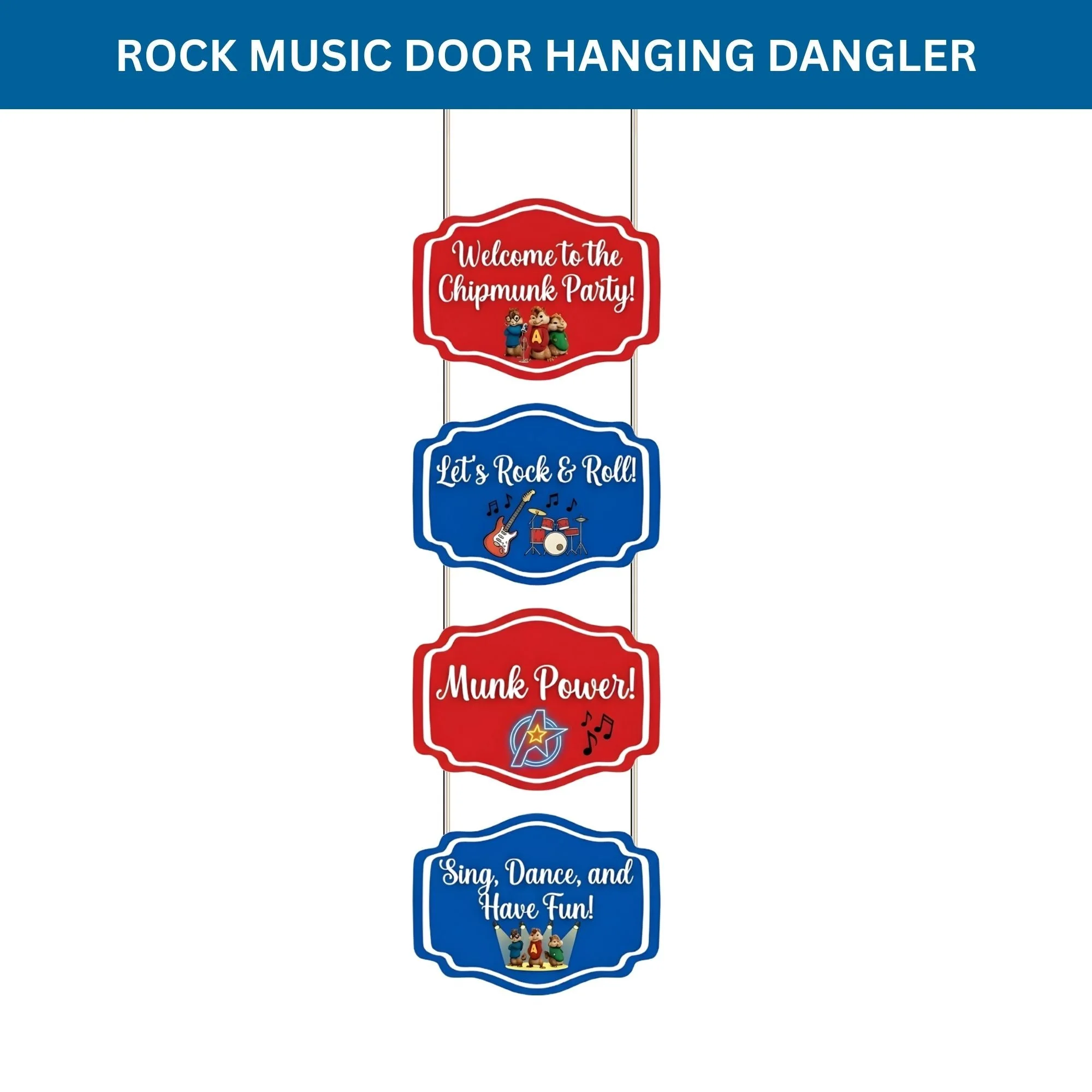 Rock Music Door/Wall Hanging Dangler- (42 Inches/250 GSM Cardstock/Red & Blue/6Pcs) - Premium Handcrafted 300 GSM Door Dangler by Party Decor Mall India - View 2