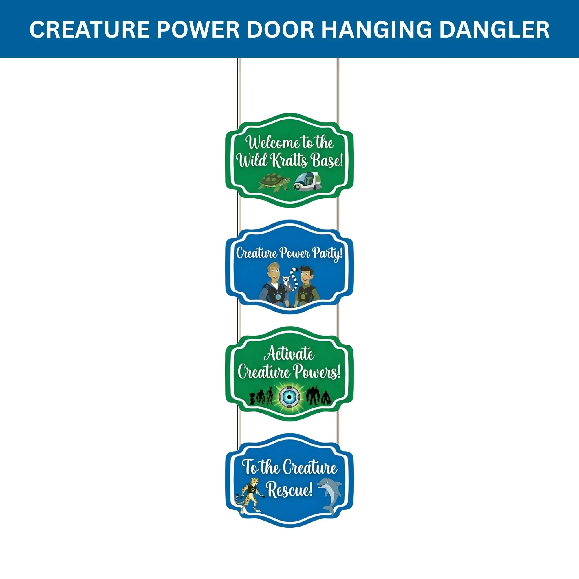 Creature Power Door/Wall Hanging Dangler- (42 Inches/250 GSM Cardstock/Blue & Green/6Pcs) - Premium Handcrafted 300 GSM Door Dangler by Party Decor Mall India - View 2
