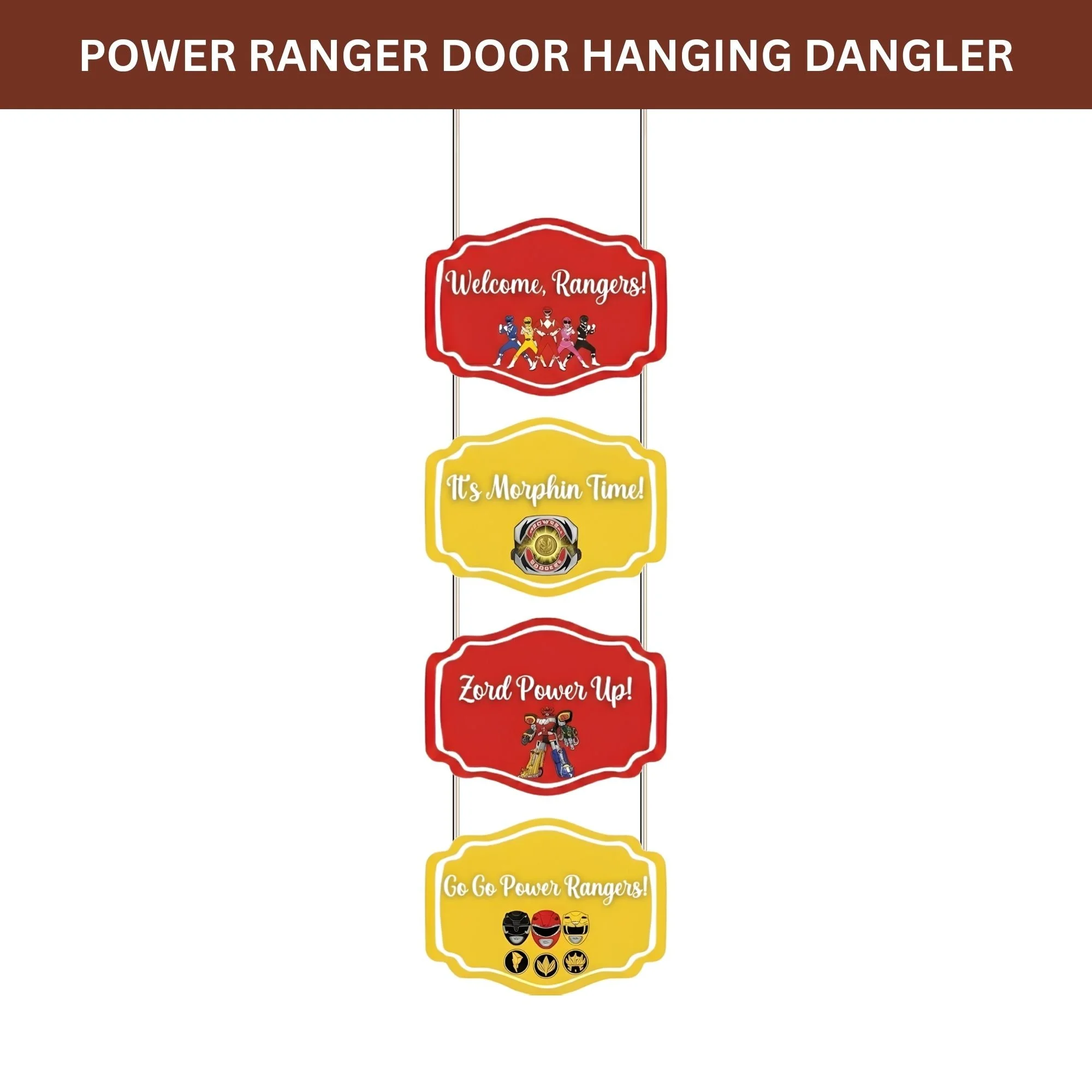Power Ranger Door/Wall Hanging Dangler- (42 Inches/250 GSM Cardstock/Red & Yellow/6Pcs) - Premium Handcrafted 300 GSM Door Dangler by Party Decor Mall India - View 2