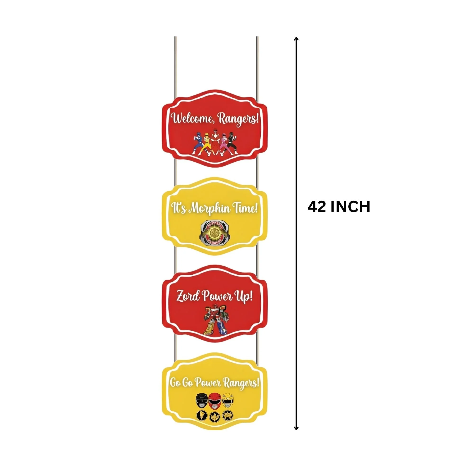 Power Ranger Door/Wall Hanging Dangler- (42 Inches/250 GSM Cardstock/Red & Yellow/6Pcs) - Premium Handcrafted 300 GSM Door Dangler by Party Decor Mall India - View 3